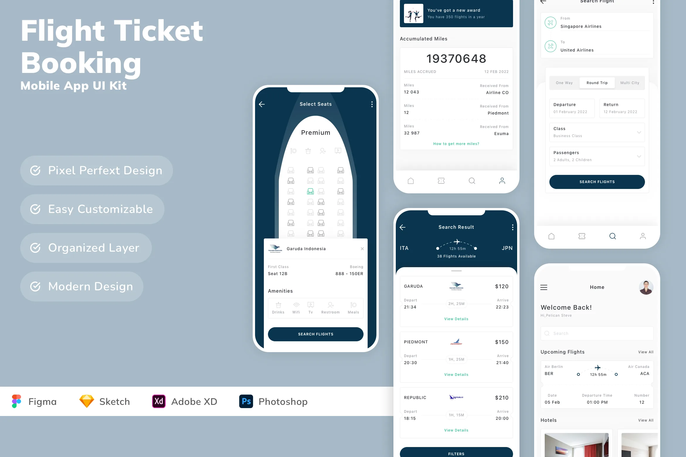 Flight Ticket Booking Mobile App UI Kit