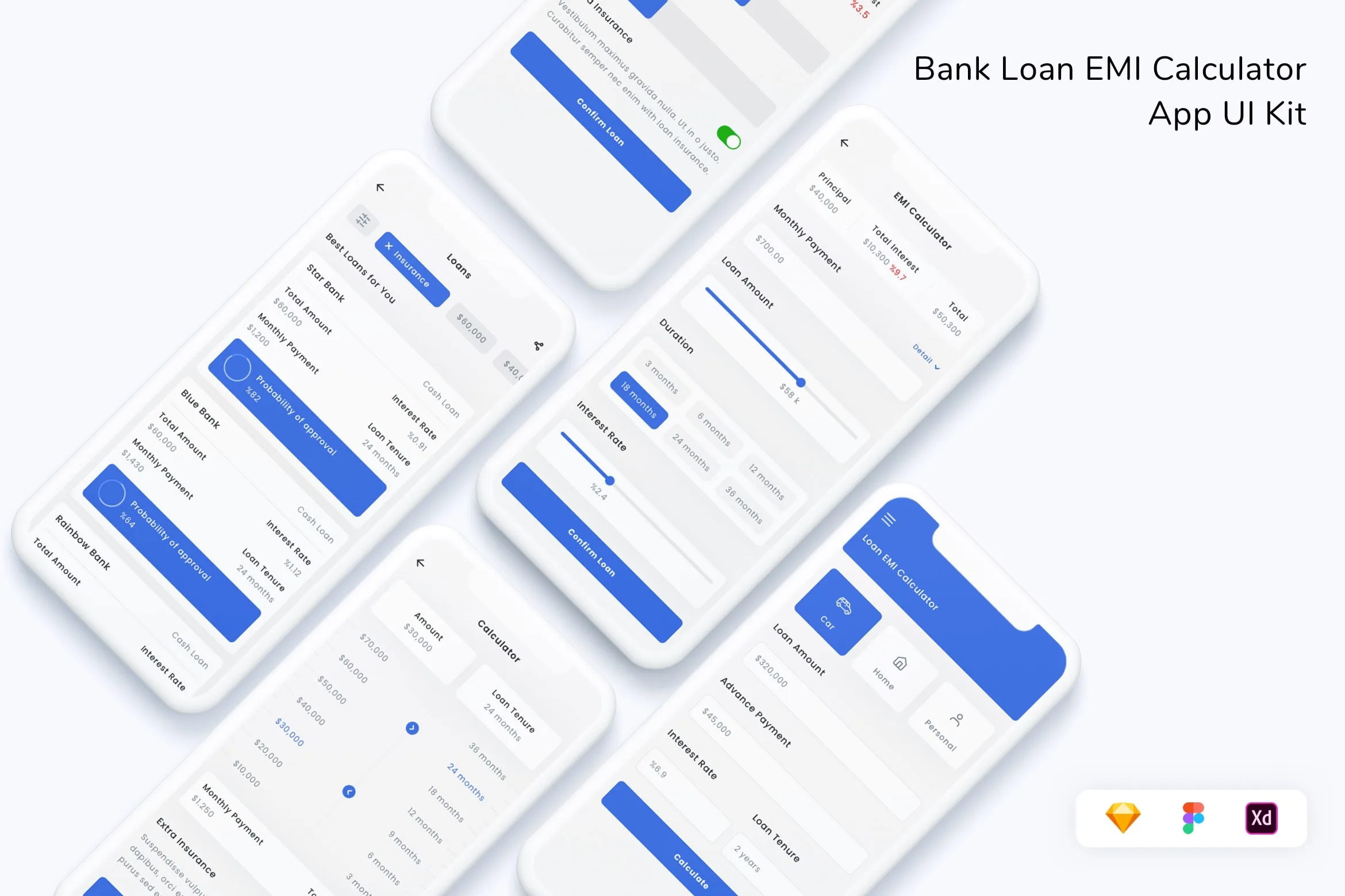 Bank Loan EMI Calculator App UI Kit for Figma, Sketch & XD | UIworkshop