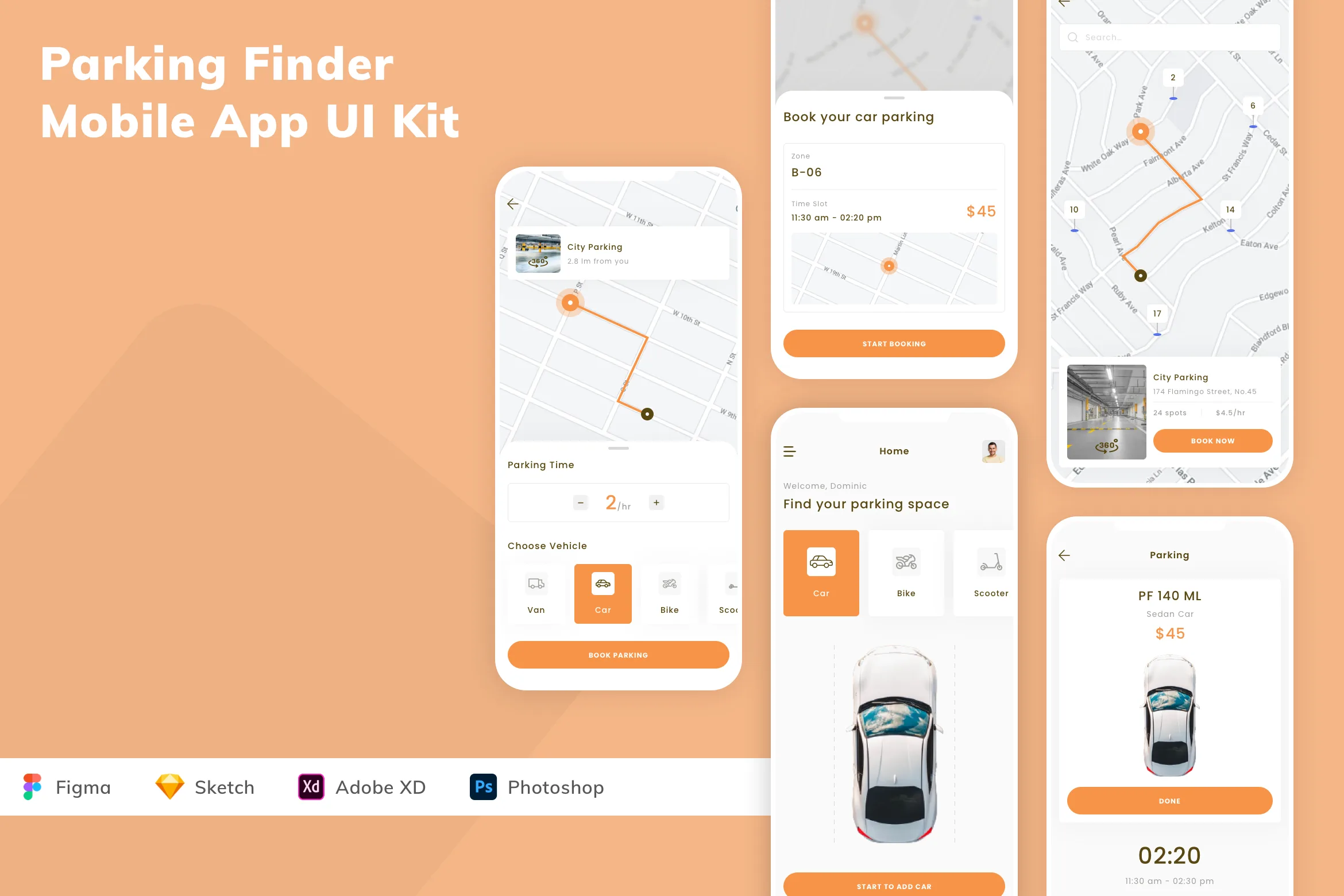 Parking Finder Mobile App UI Kit for Figma, Sketch & XD | UIworkshop