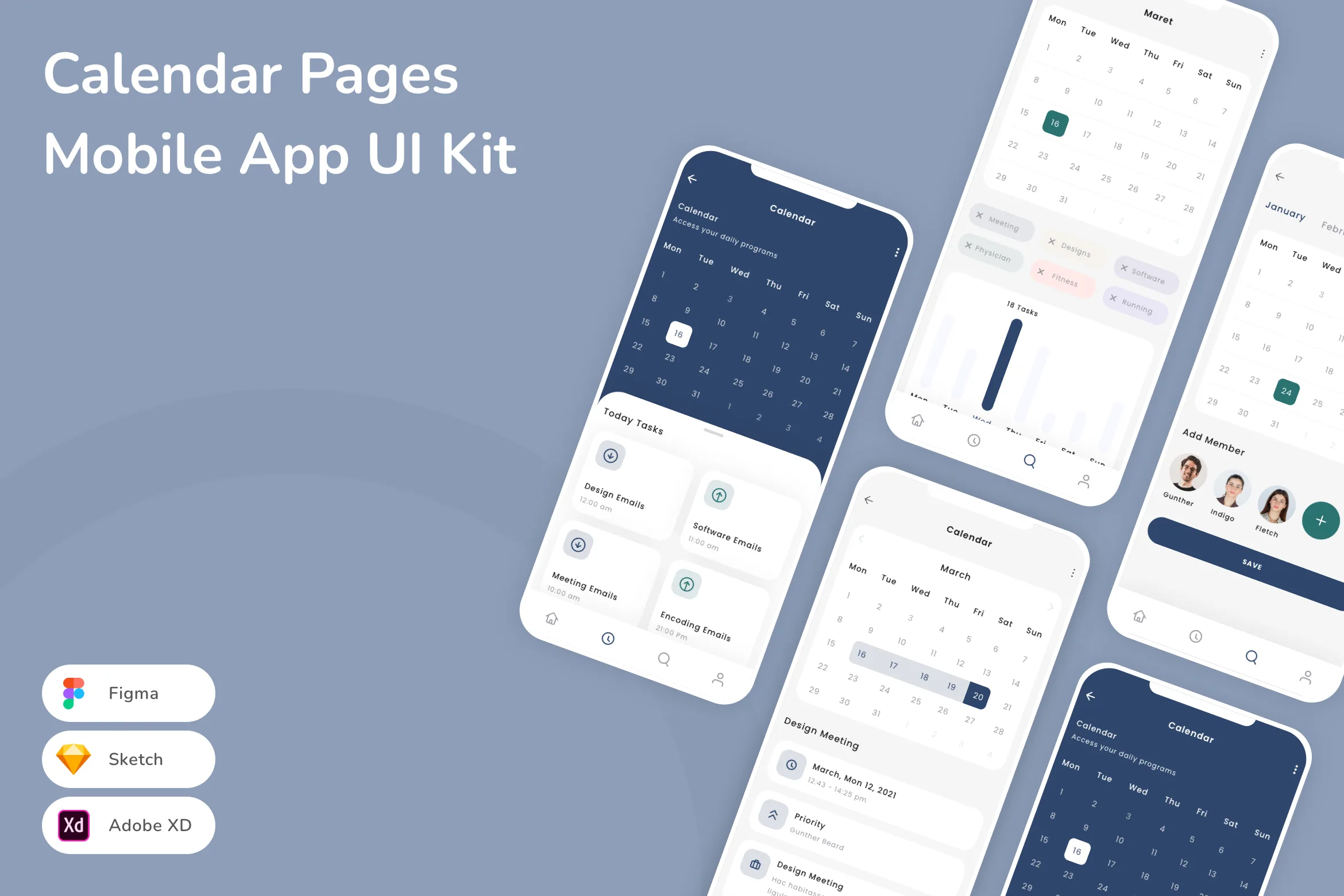 Calendar Pages Mobile App UI Kit