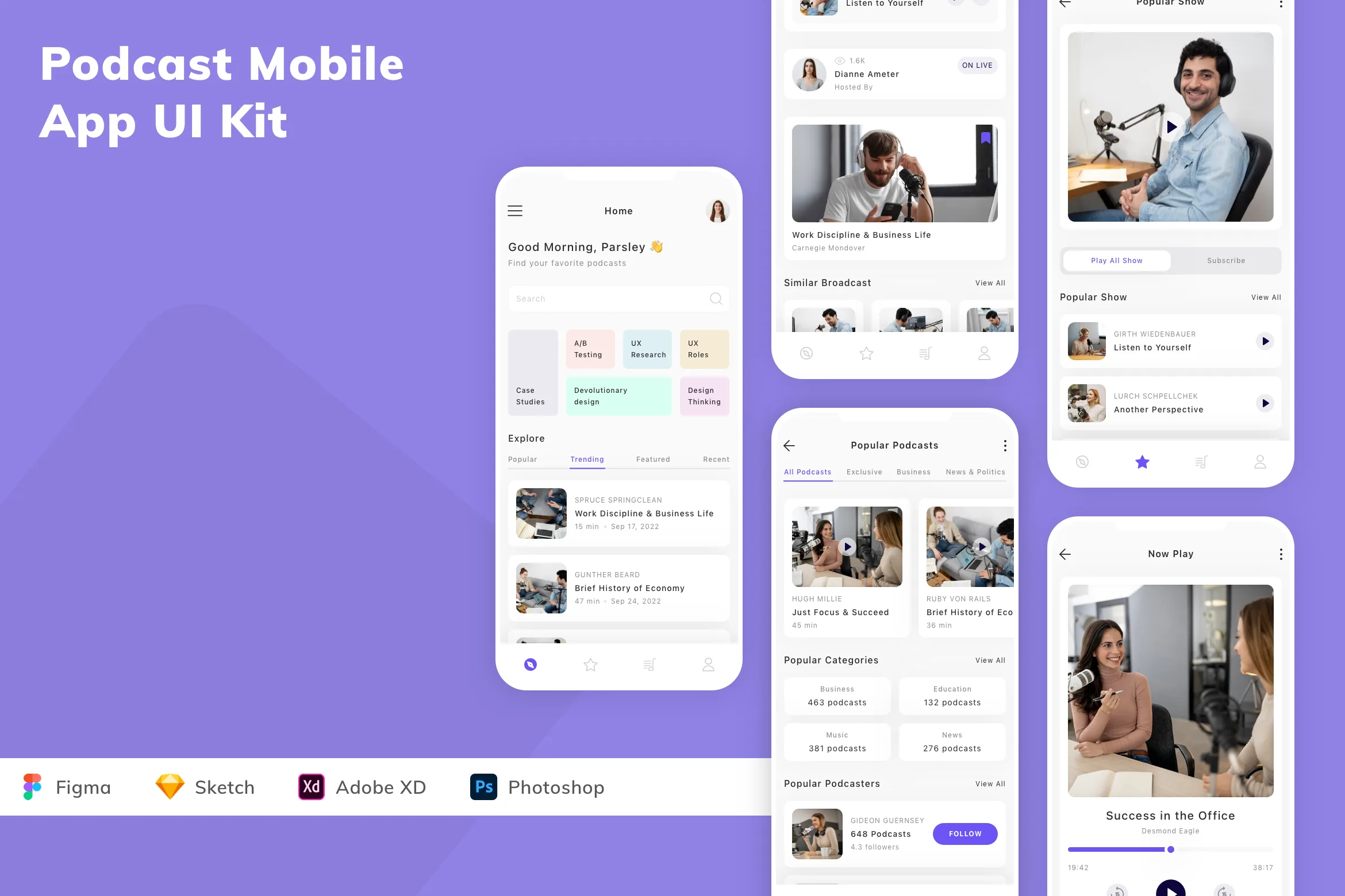 Podcast Mobile App UI Kit for Figma, Sketch & XD | UIworkshop