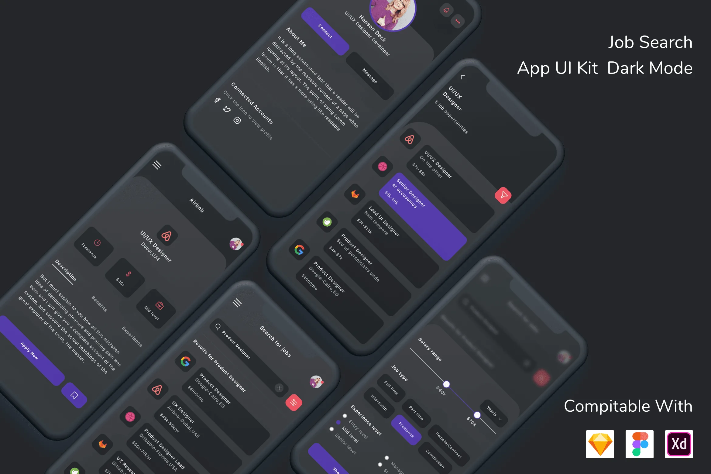 Job Search App UI Kit Dark Mode