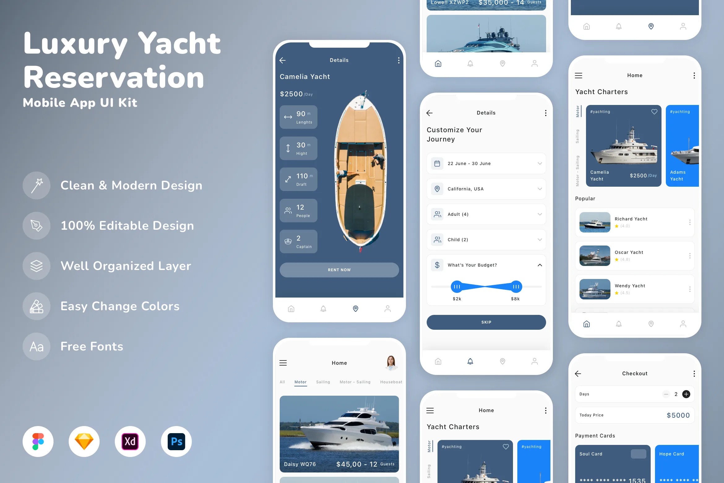 Luxury Yacht Reservation Mobile App UI Kit