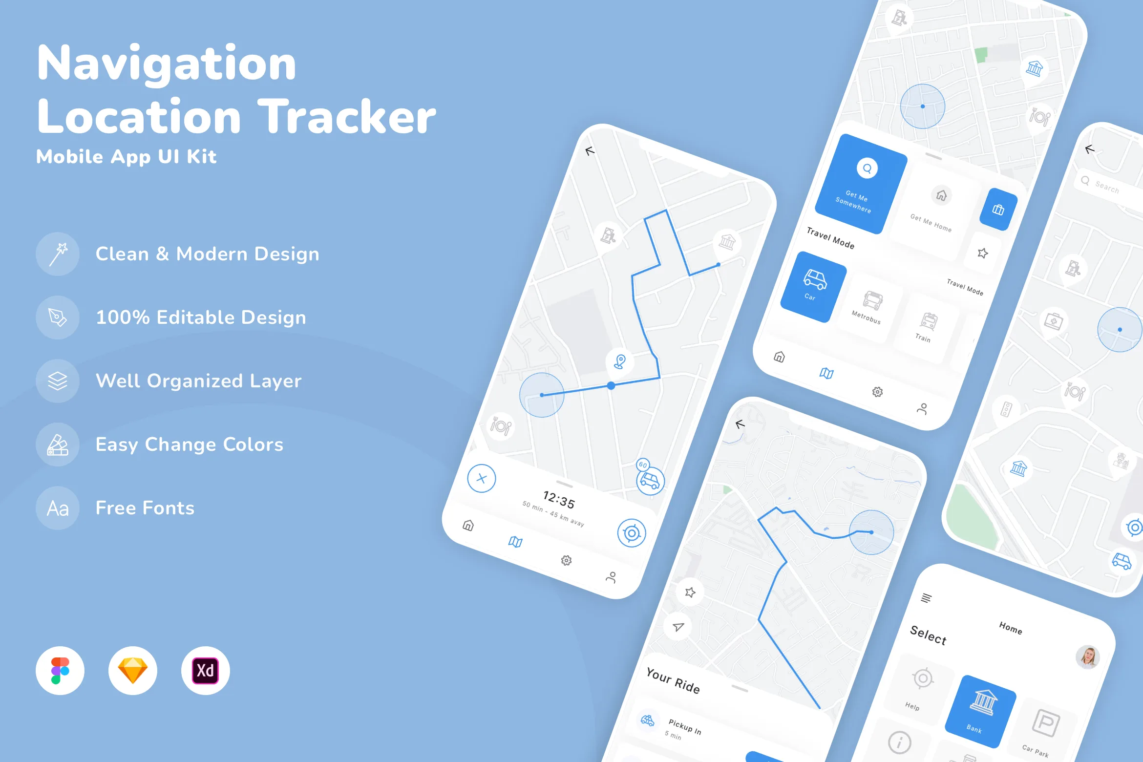 Navigation & Location Tracker Mobile App UI Kit