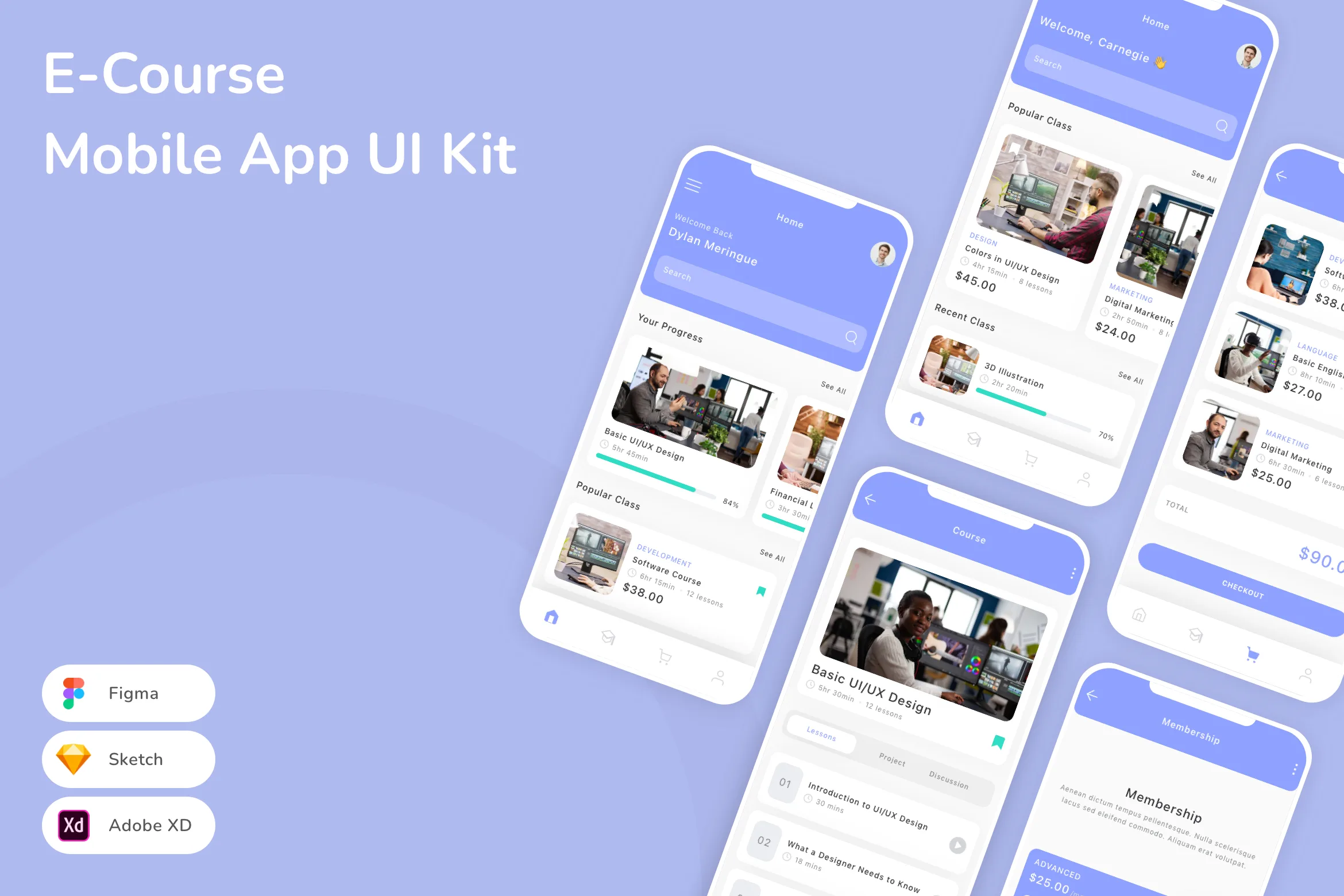 E-Course Mobile App UI Kit for Figma, Sketch & XD | UIworkshop