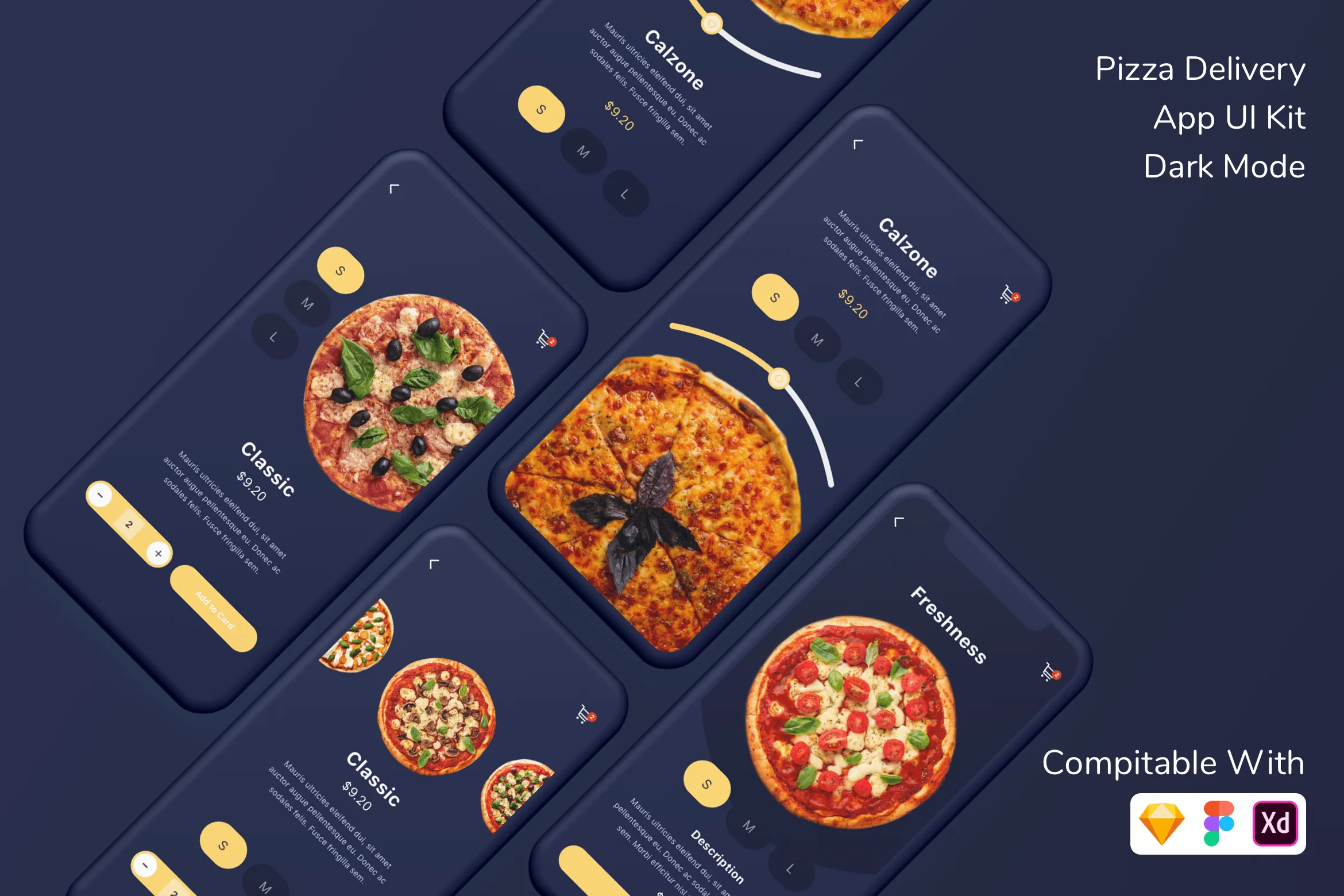 Pizza Delivery App UI Kit Dark Mode