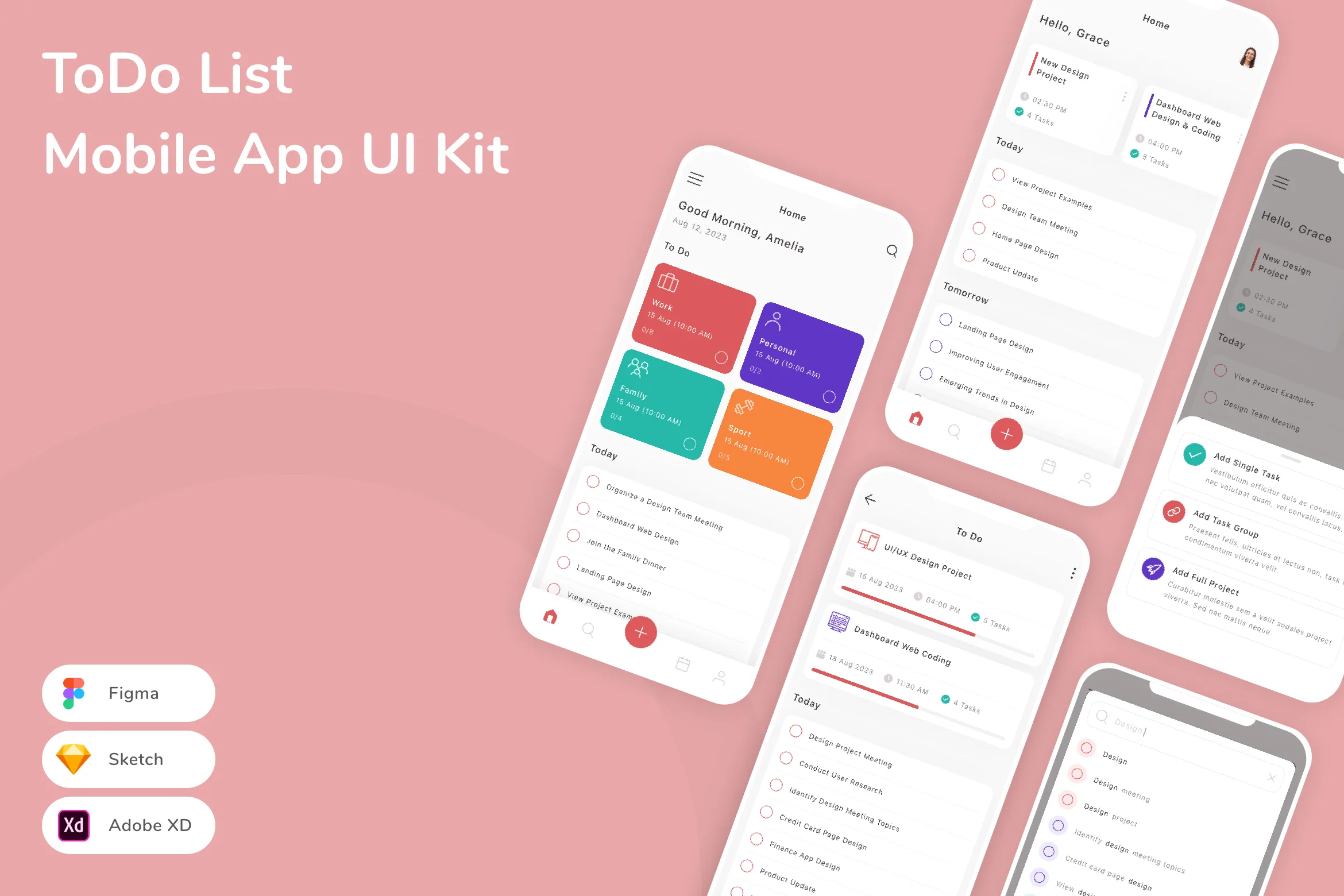 ToDo List Mobile App UI Kit for Figma, Sketch & XD | UIworkshop