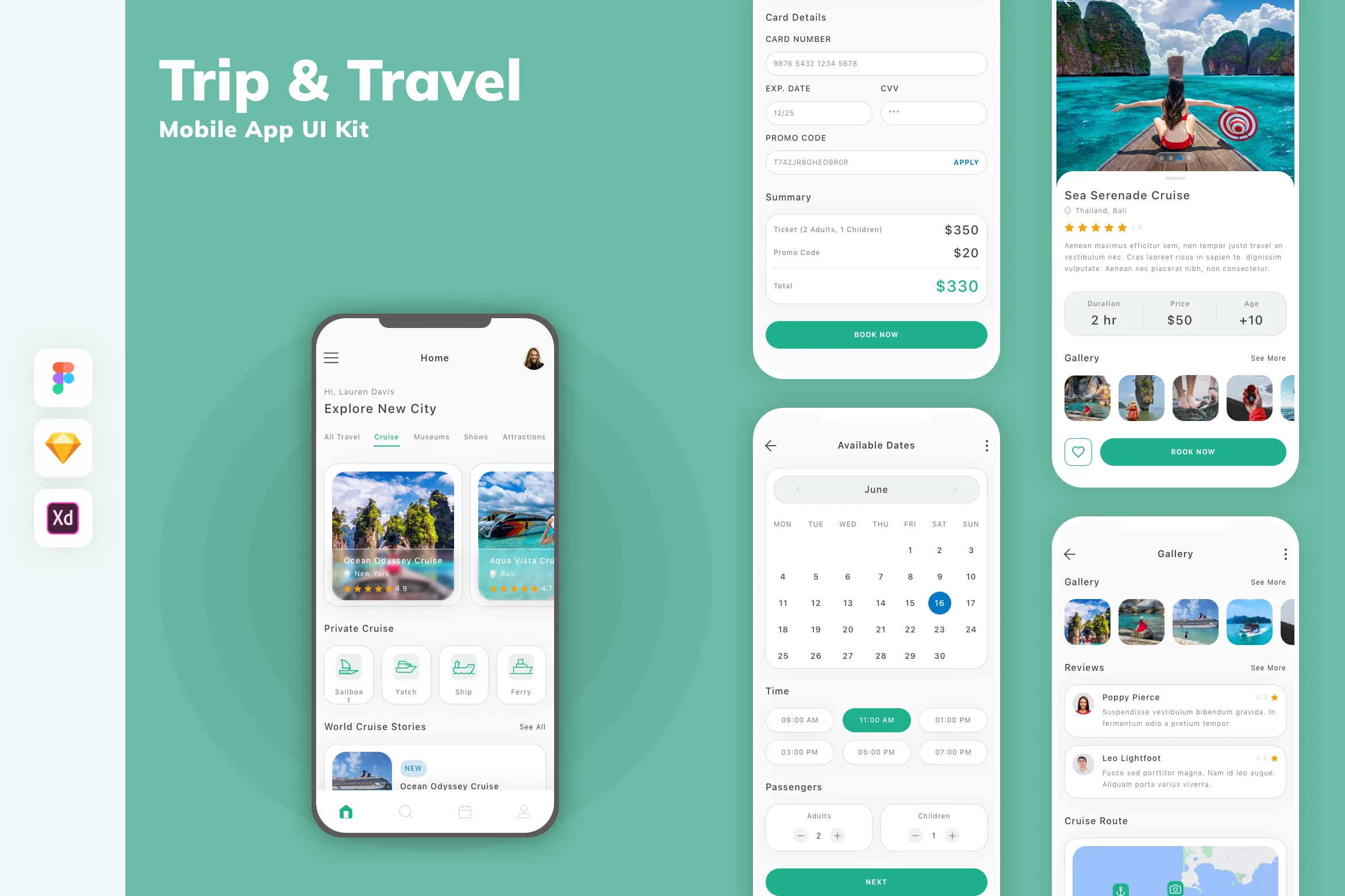Trip & Travel Mobile App UI Kit for Figma, Sketch & XD | UIworkshop
