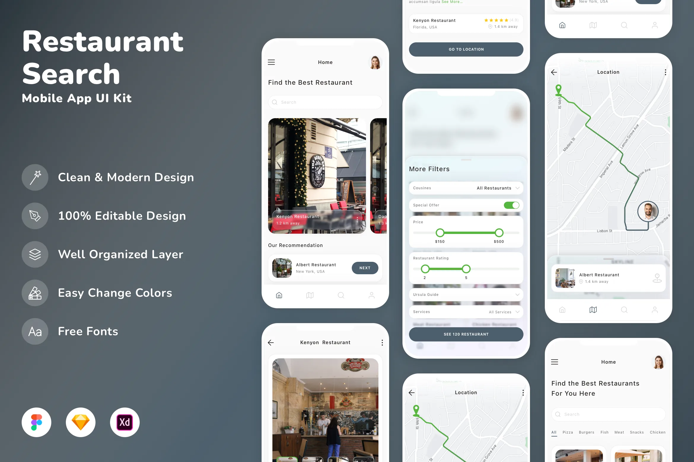 Restaurant Search Mobile App UI Kit