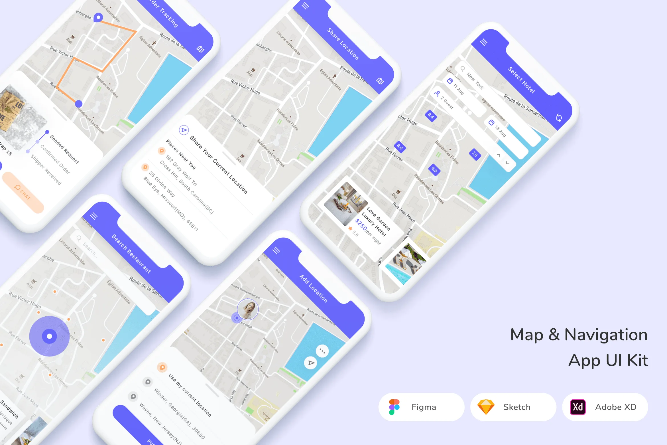Map & Navigation App UI Kit for Figma, Sketch & XD | UIworkshop