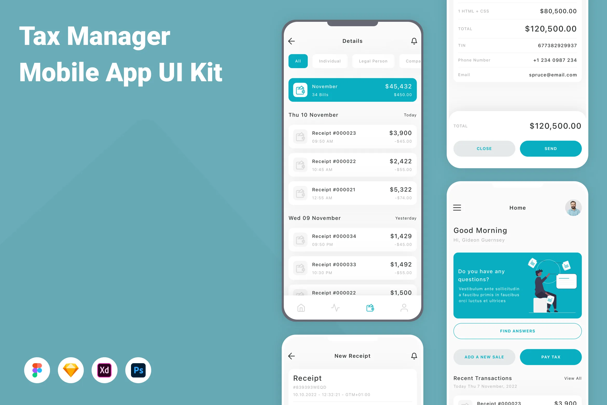 Tax Software Ui Tax Manager Mobile App UI Kit for Figma, Sketch & XD | UIworkshop