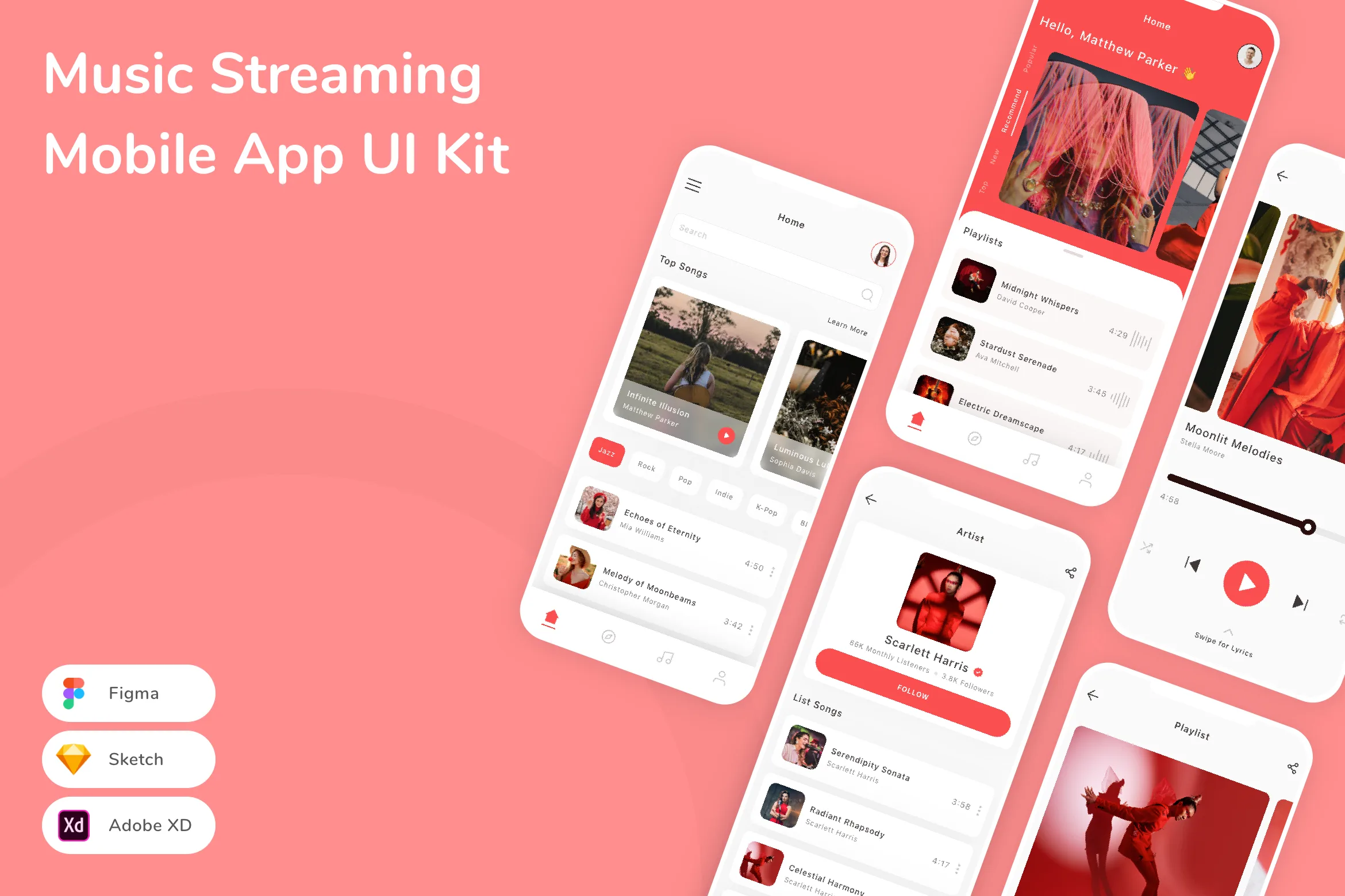 Music Streaming Mobile App UI Kit for Figma, Sketch & XD | UIworkshop