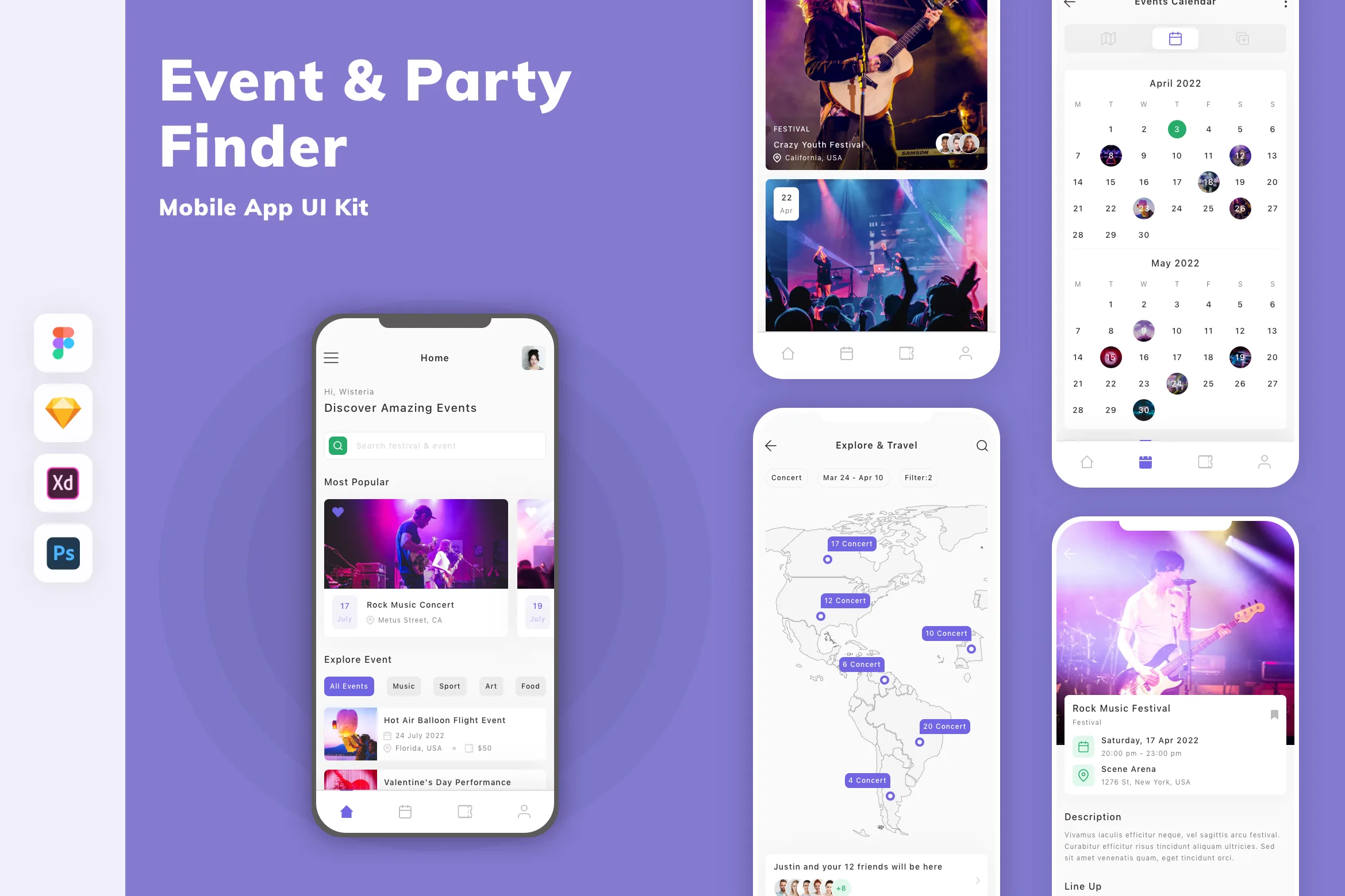 Event & Party Finder Mobile App UI Kit for Figma, Sketch & XD | UIworkshop