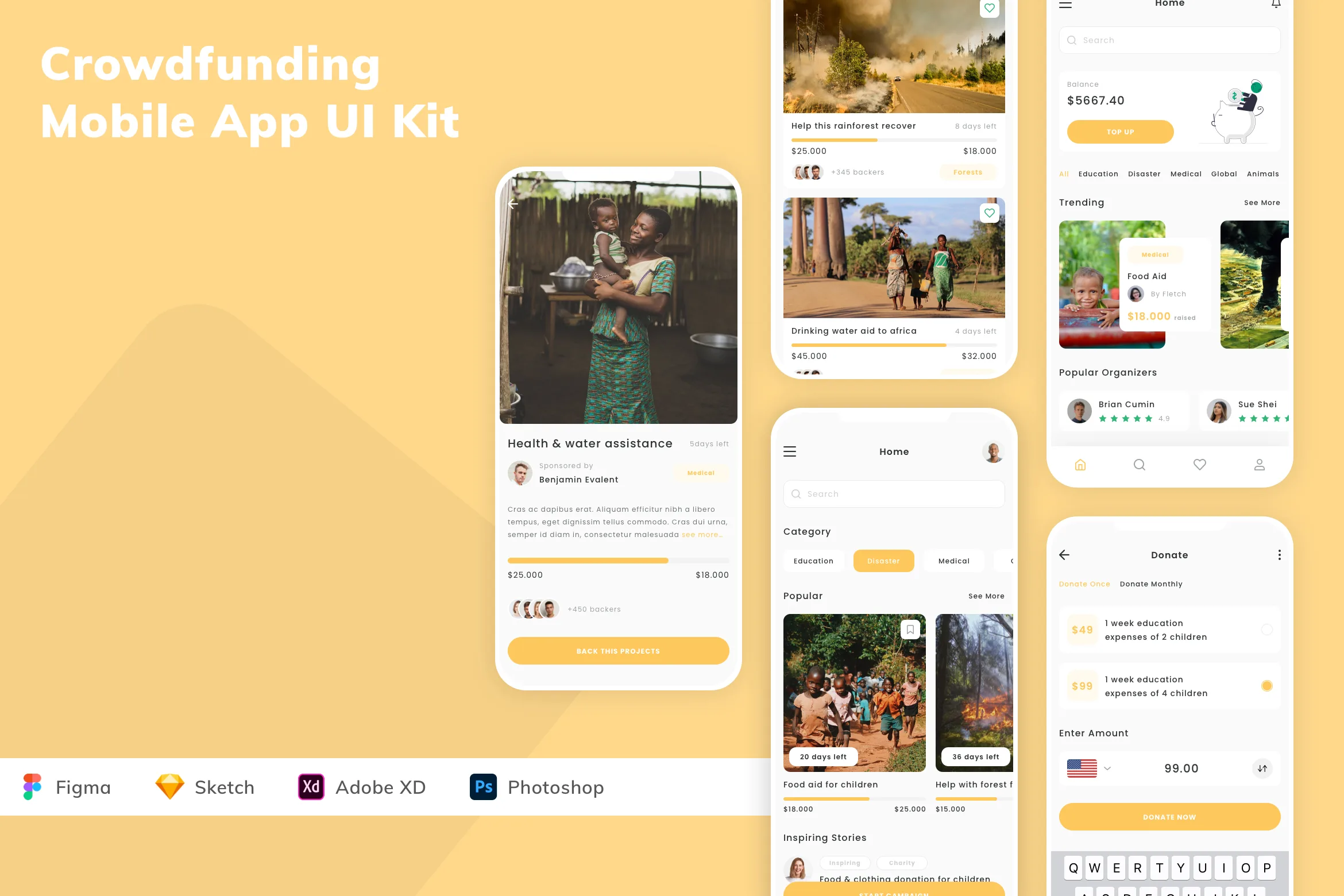 Crowdfunding Mobile App UI Kit