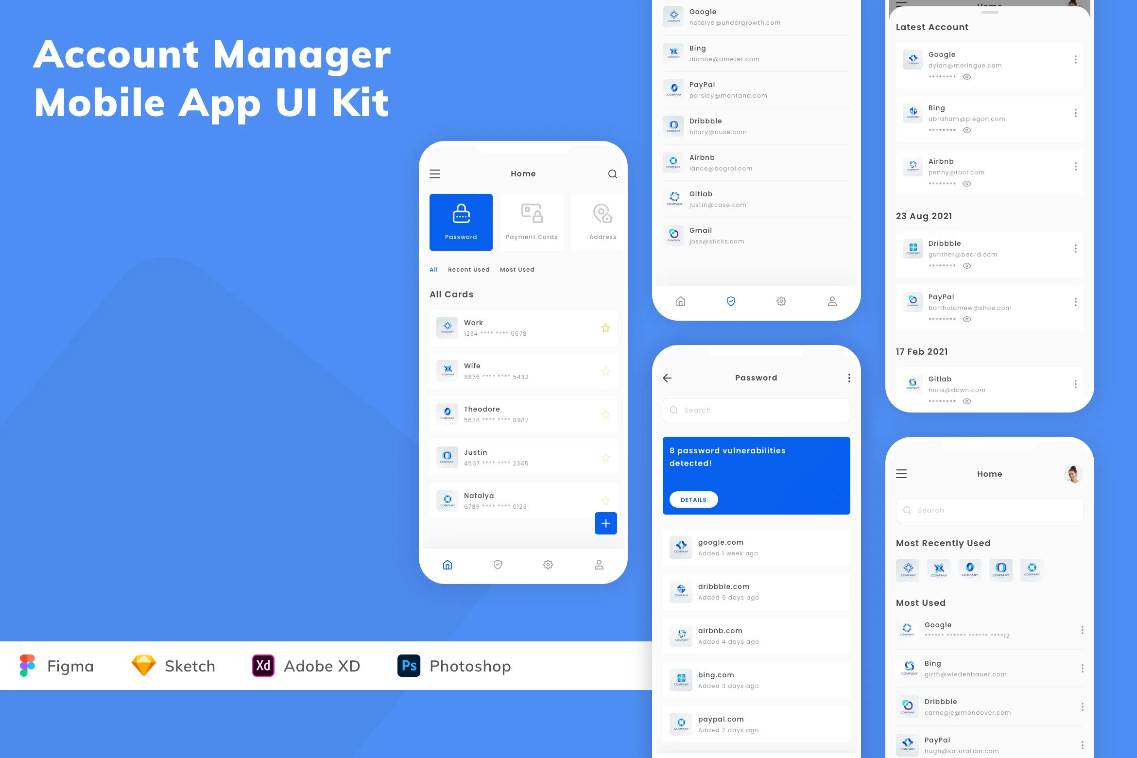 Account Manager Mobile App UI Kit for Figma, Sketch & XD | UIworkshop