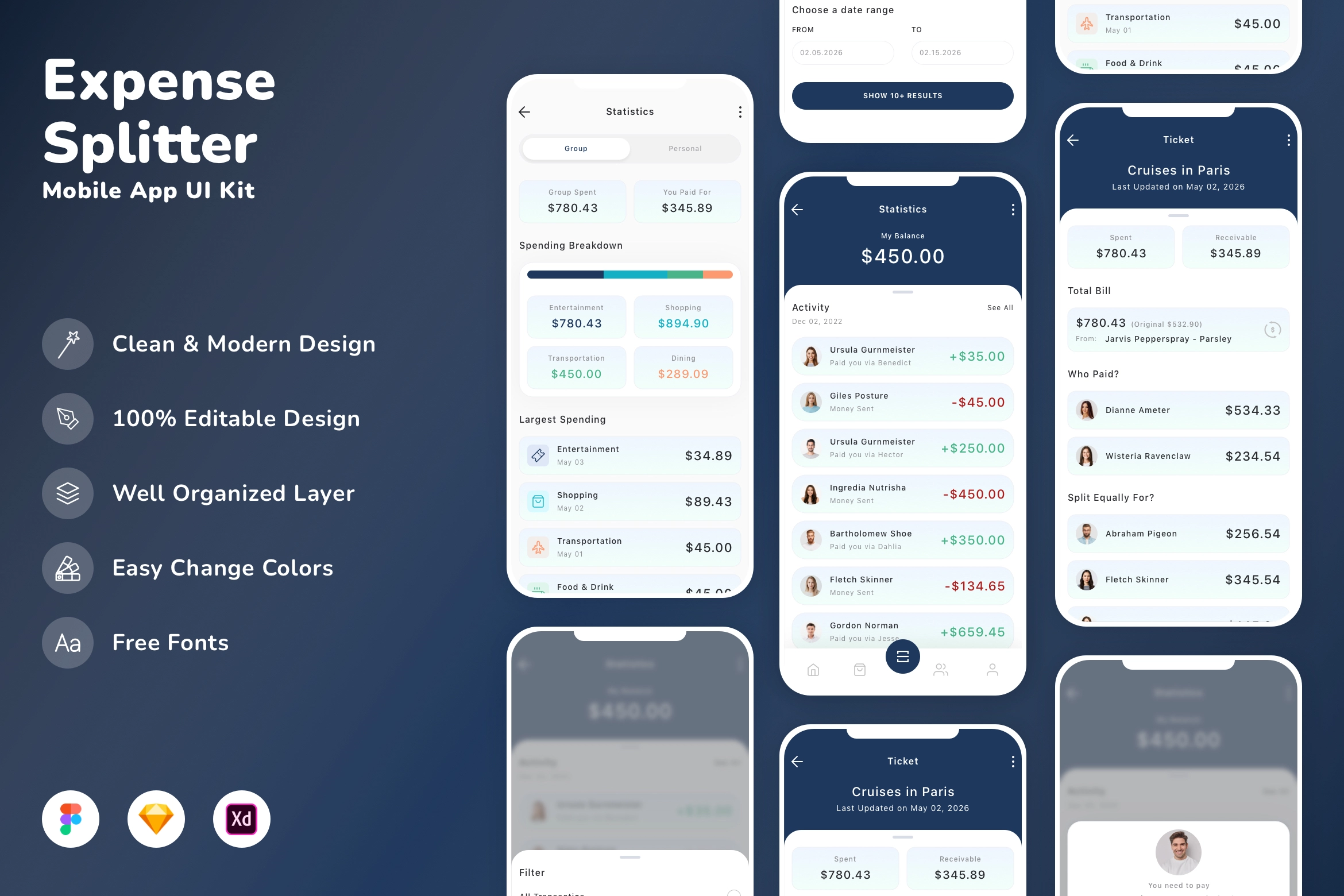 Expense Splitter Mobile App UI Kit