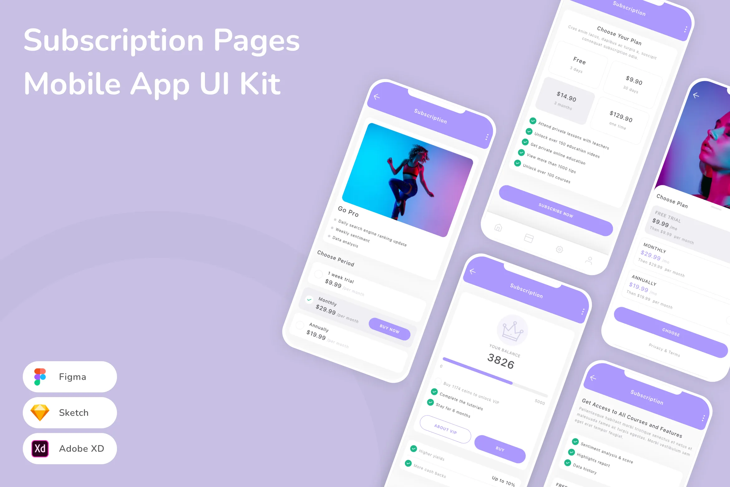 Subscription Pages Mobile App UI Kit for Figma, Sketch & XD | UIworkshop
