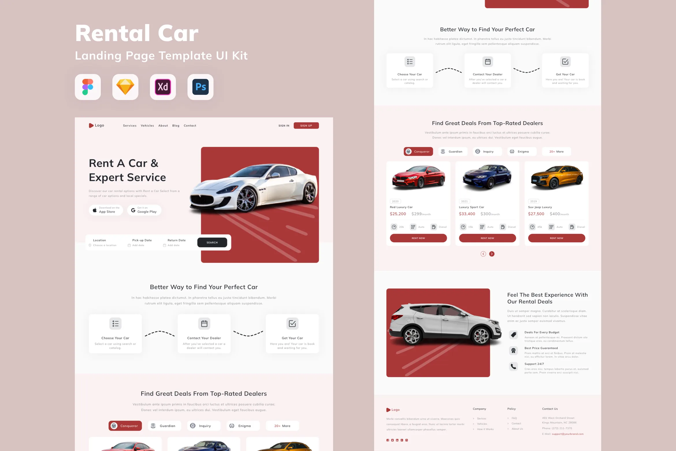 Rental Car Landing Page Template UI Kit