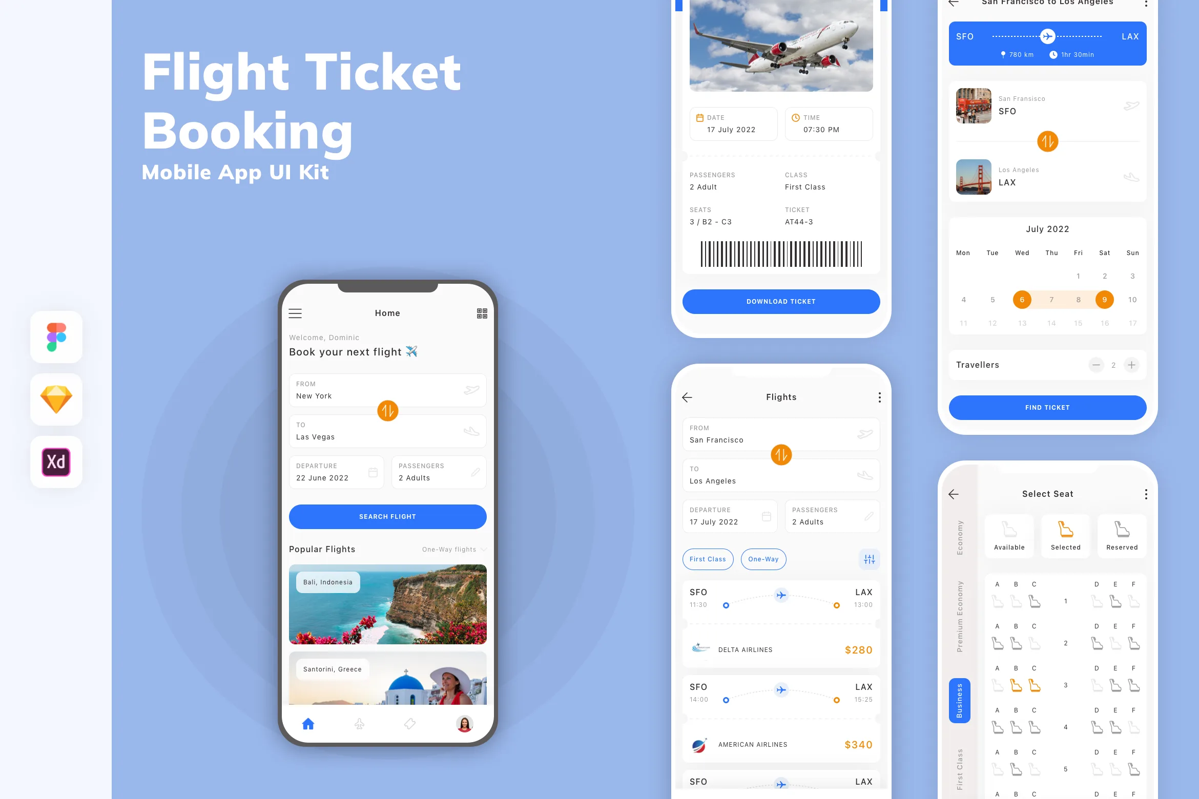 Flight Ticket Booking Mobile App UI Kit