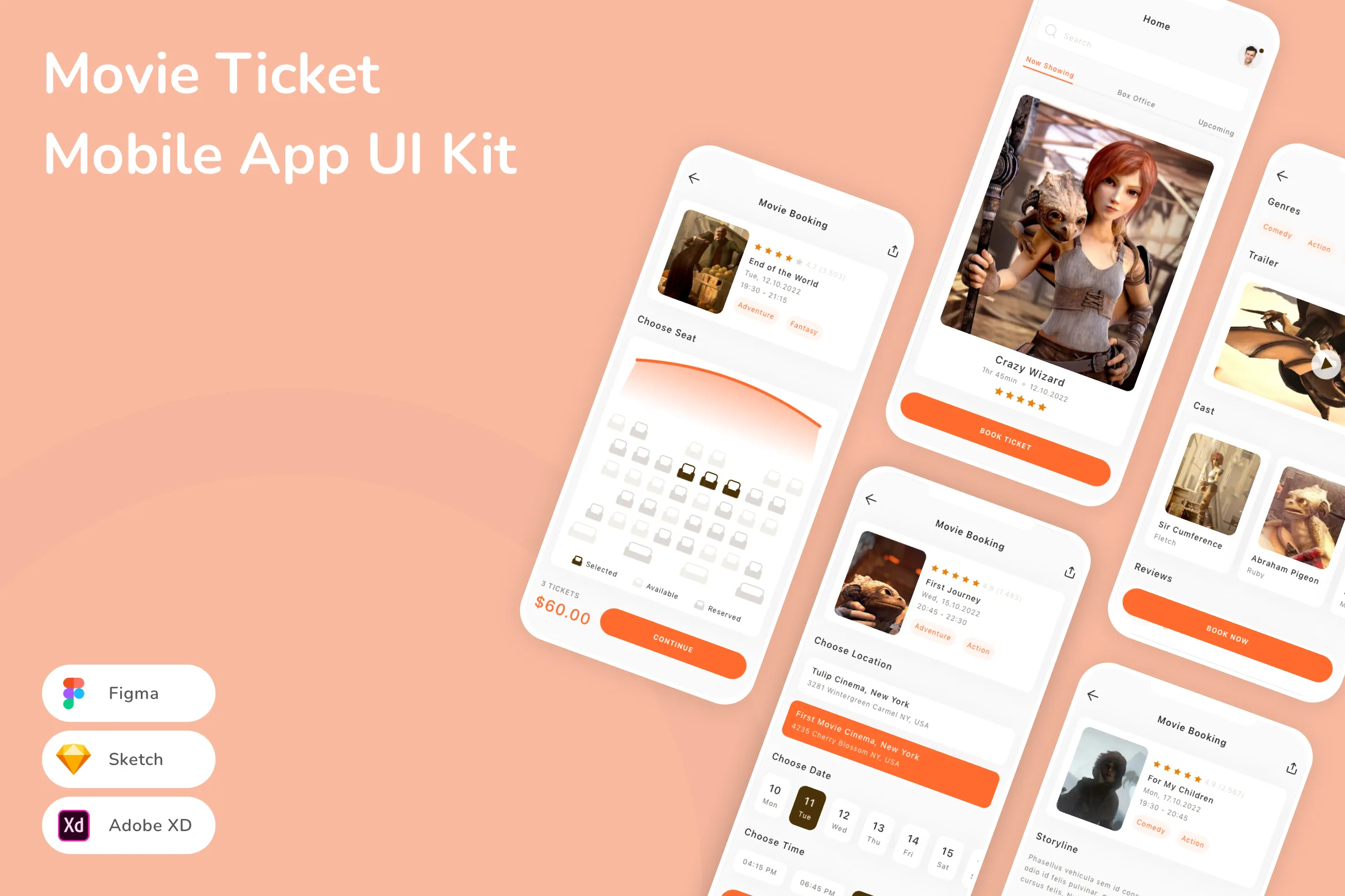 Movie Ticket Mobile App UI Kit for Figma, Sketch & XD | UIworkshop