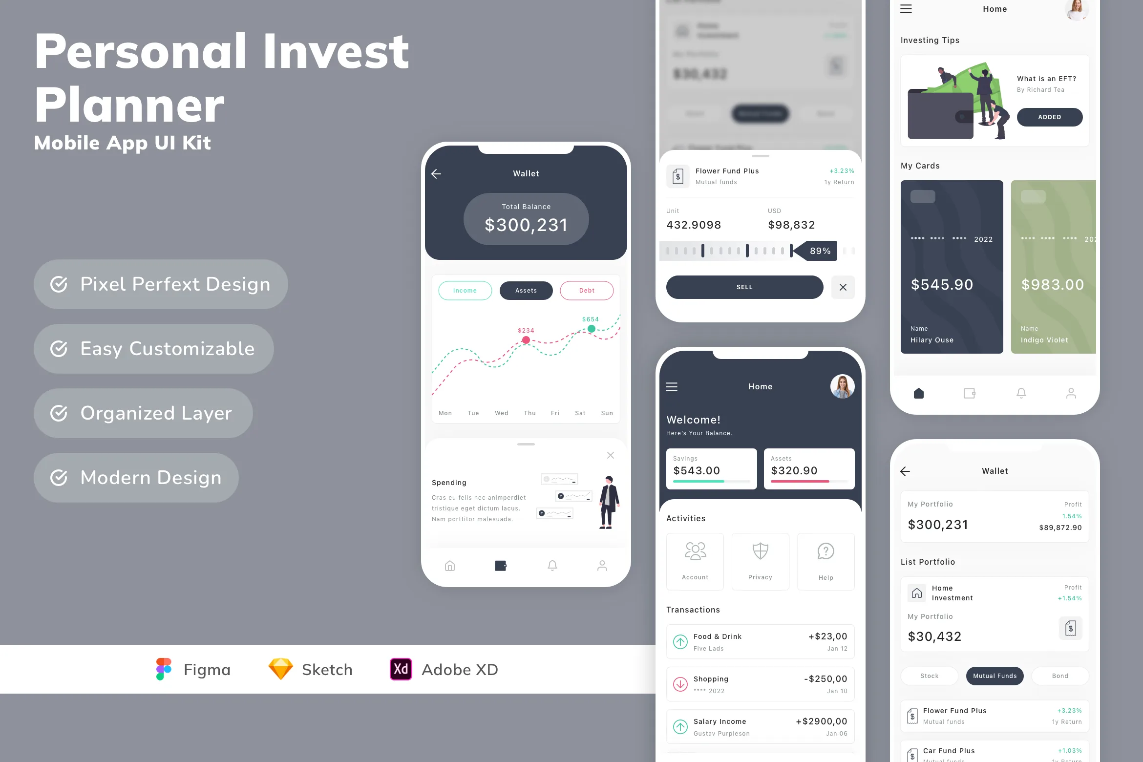 Personal Invest Planner Mobile App UI Kit