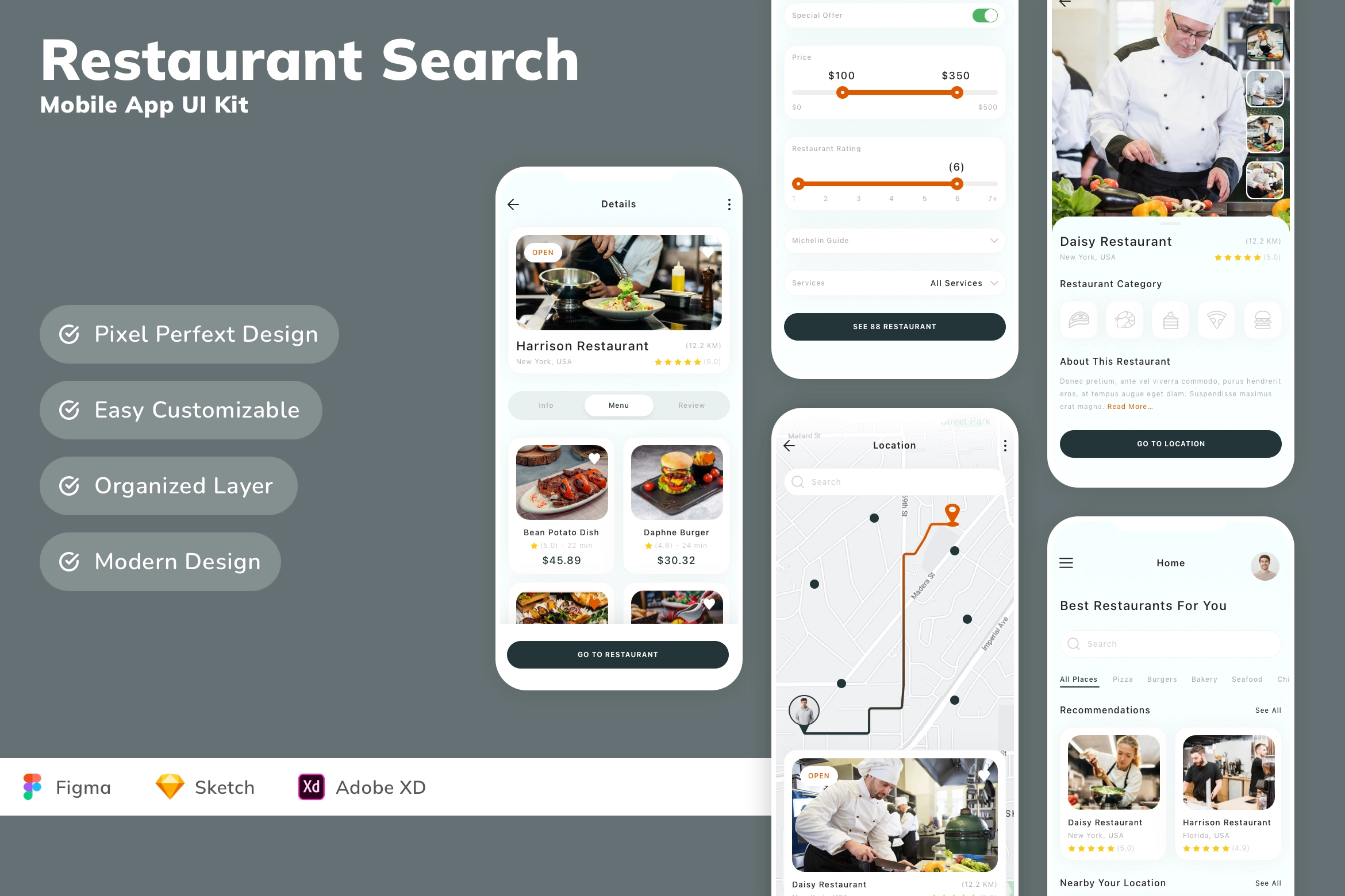 Restaurant Search Mobile App UI Kit