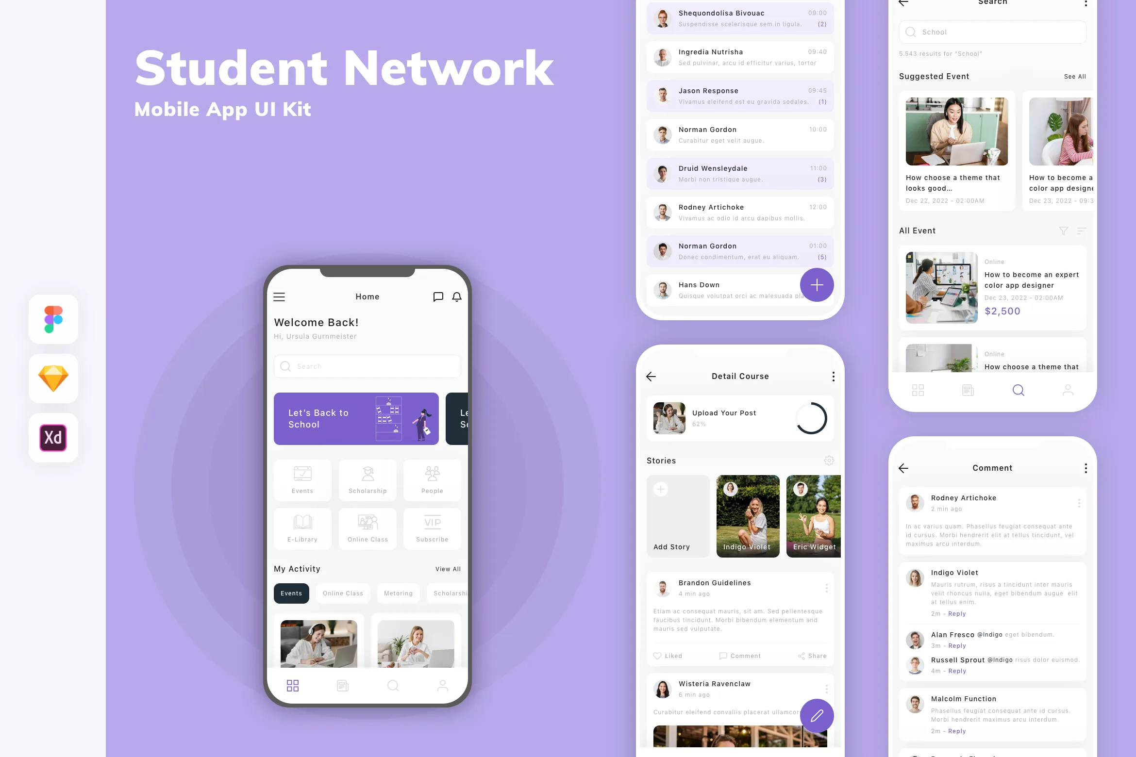 Student Network Mobile App UI Kit for Figma, Sketch & XD | UIworkshop