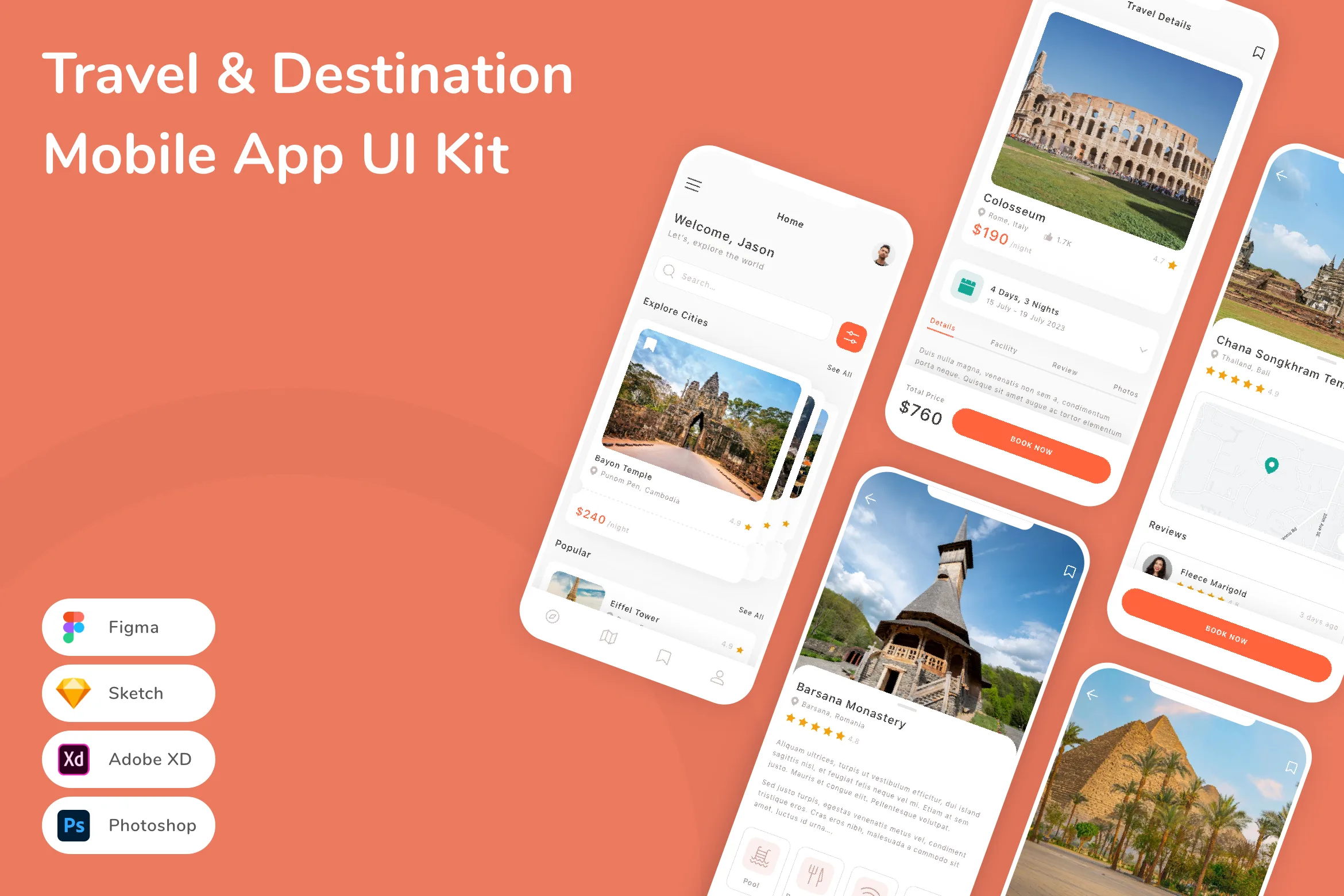 Travel & Destination Mobile App UI Kit for Figma, Sketch & XD | UIworkshop