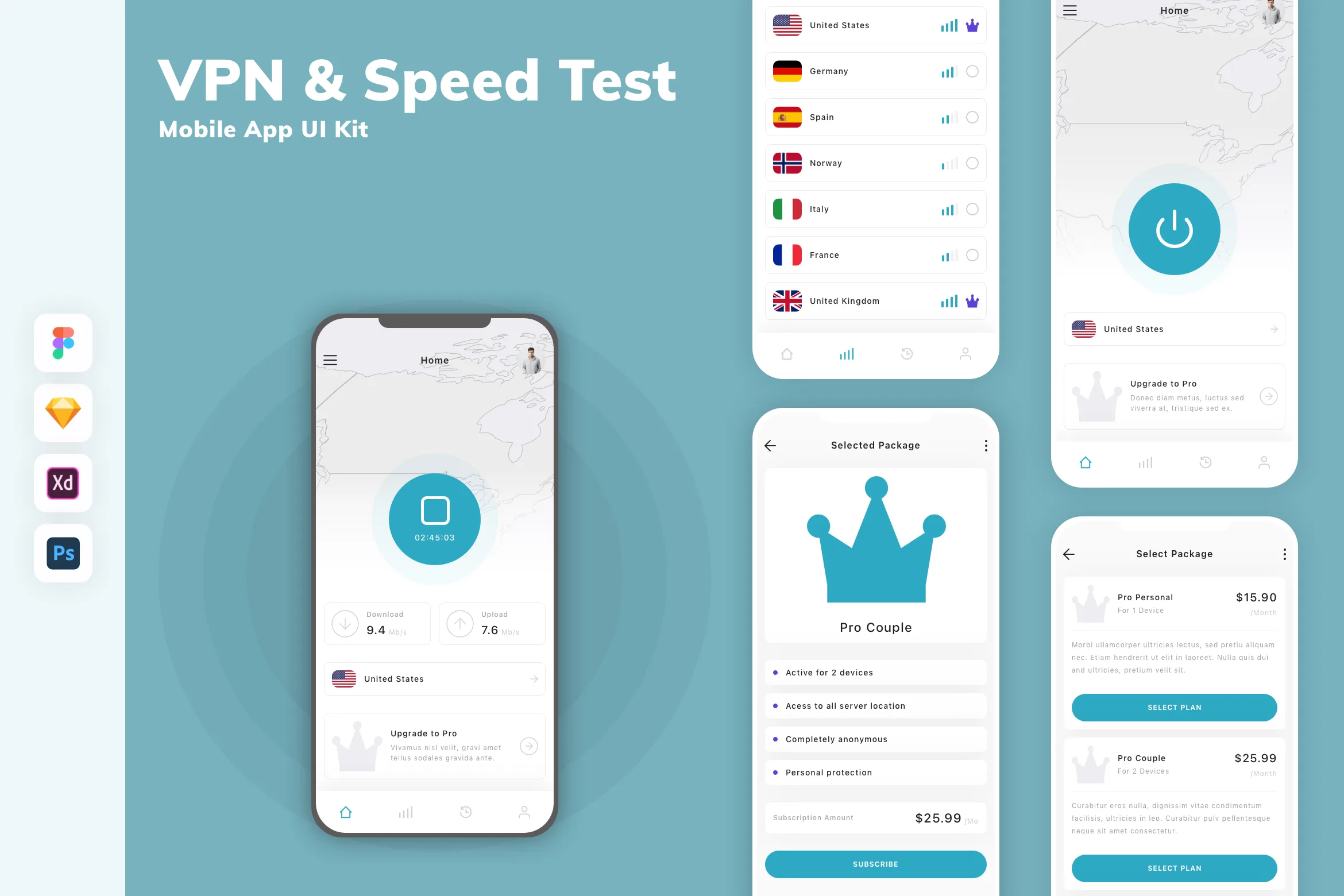 VPN & Speed Test Mobile App UI Kit