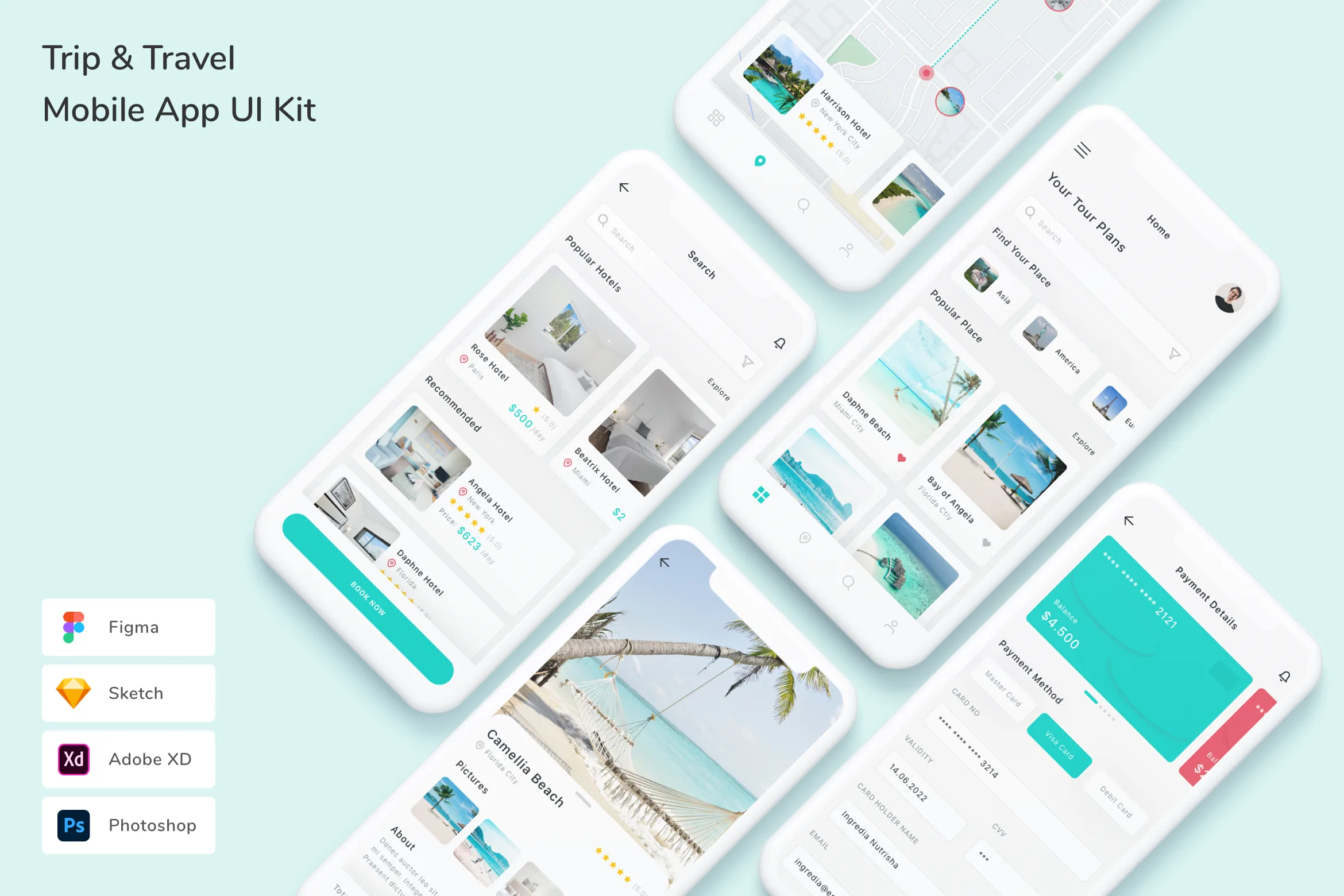 Trip & Travel Mobile App UI Kit for Figma, Sketch & XD | UIworkshop