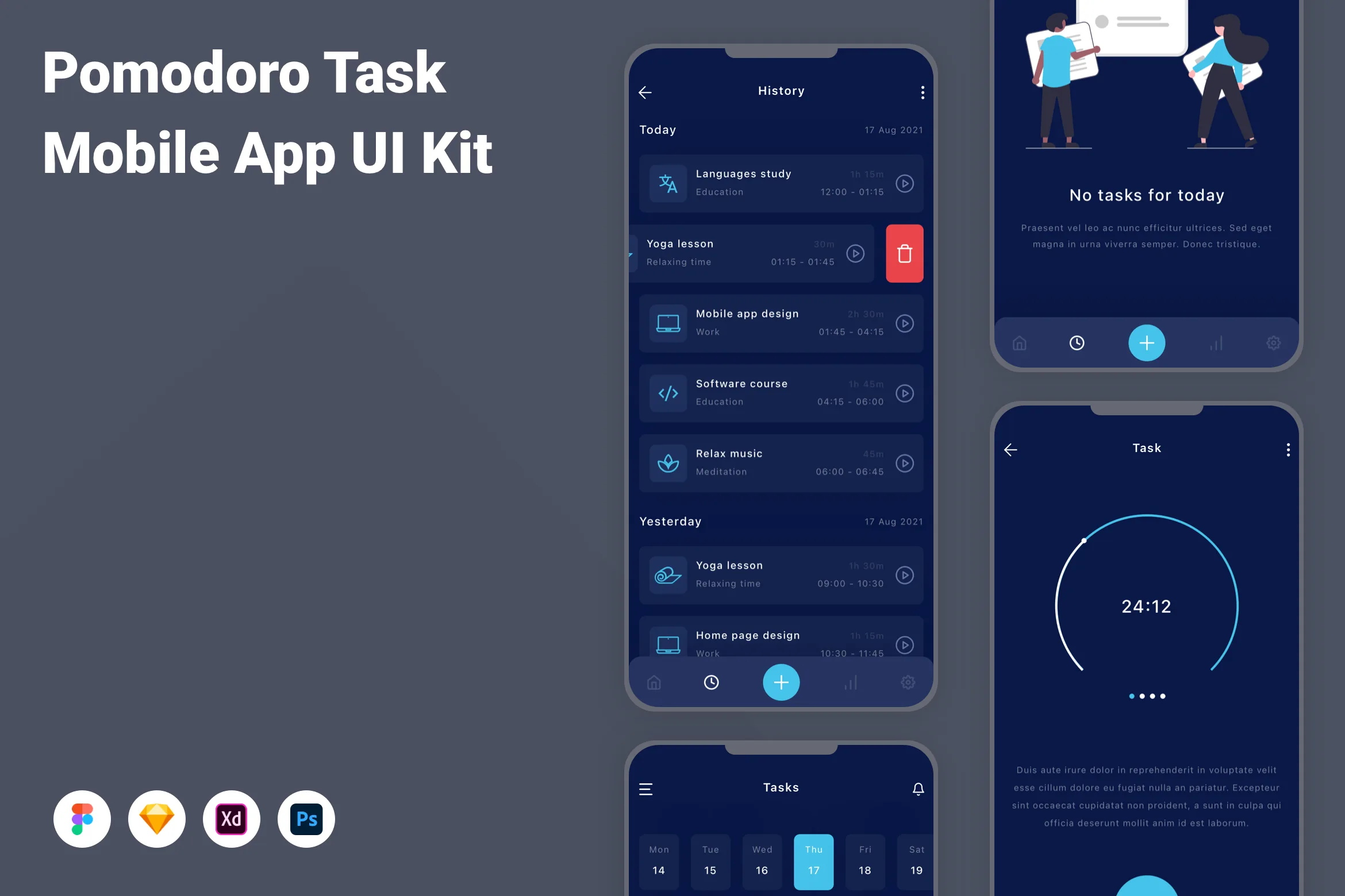 Pomodoro Task Mobile App UI Kit