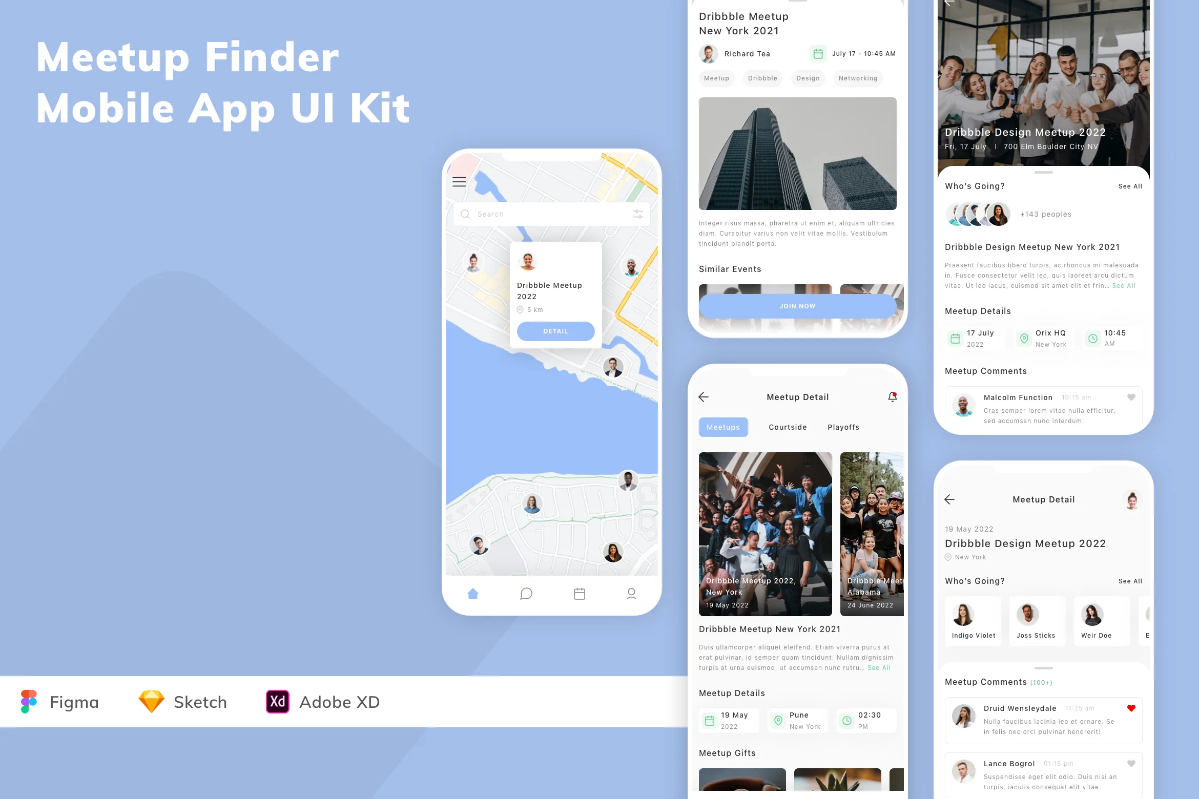 Meetup Finder Mobile App UI Kit for Figma, Sketch & XD | UIworkshop