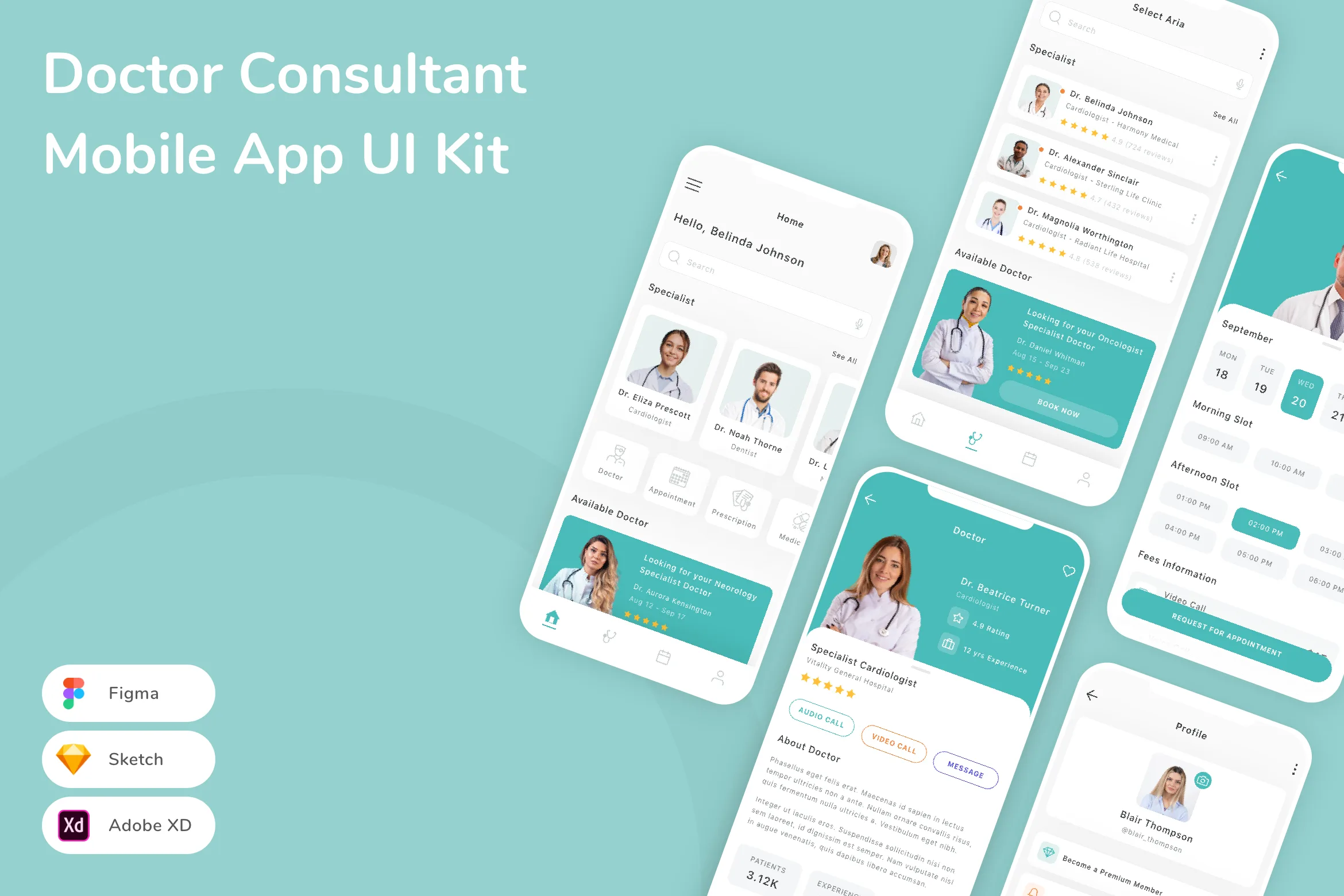 Doctor Consultant Mobile App UI Kit for Figma, Sketch & XD | UIworkshop
