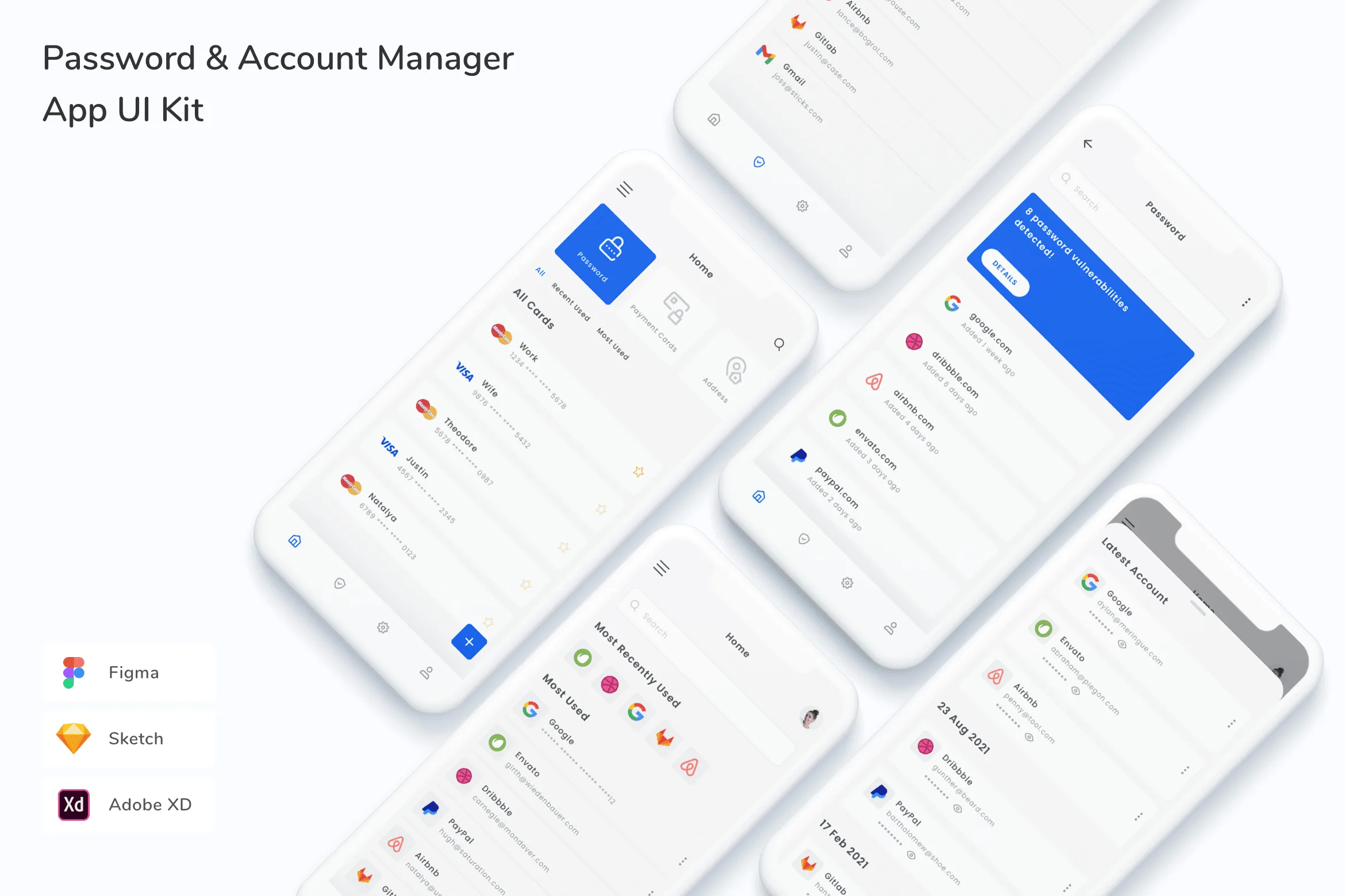 Password & Account Manager App UI Kit for Figma, Sketch & XD | UIworkshop