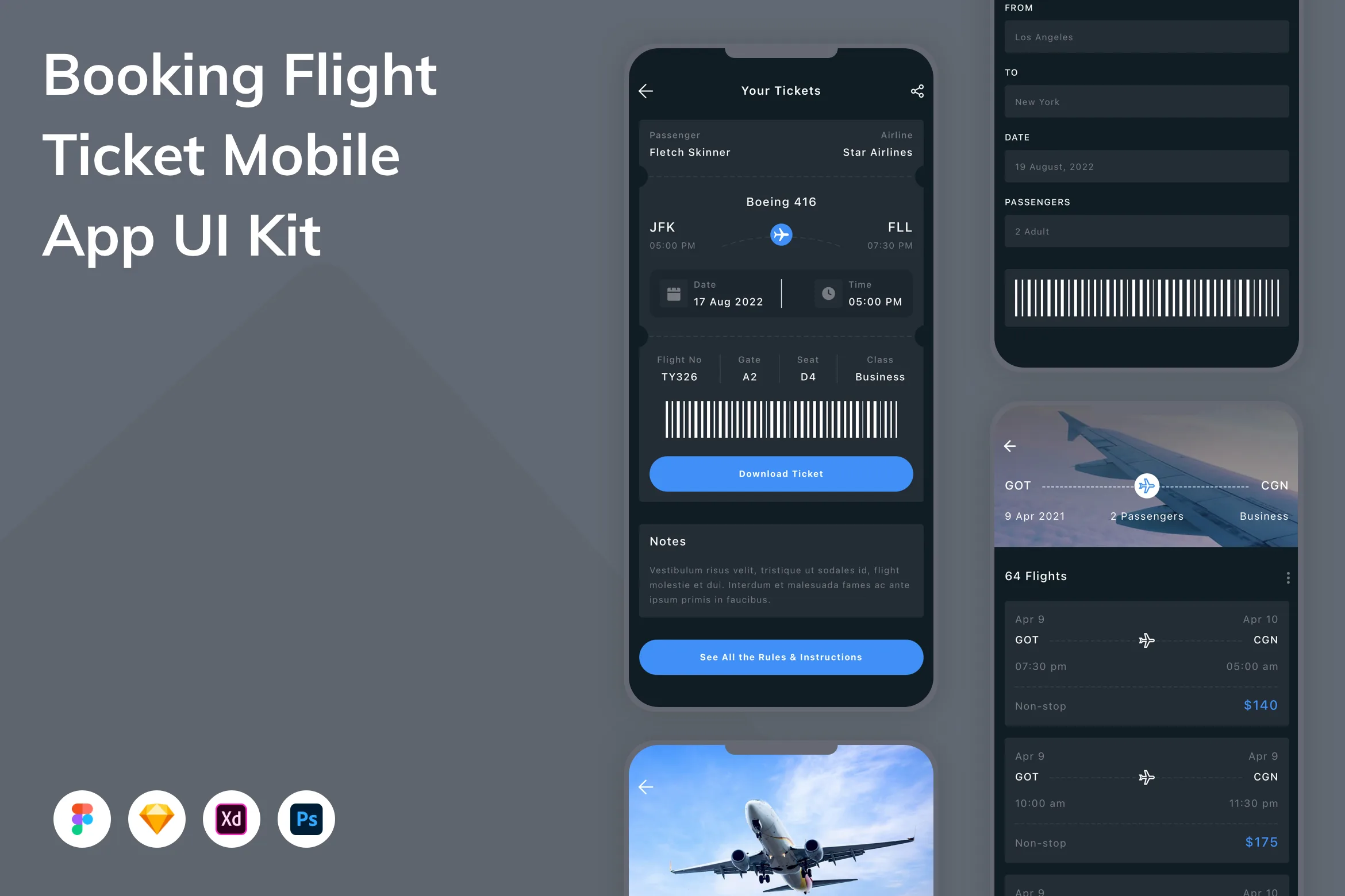 Booking Flight Ticket Mobile App UI Kit