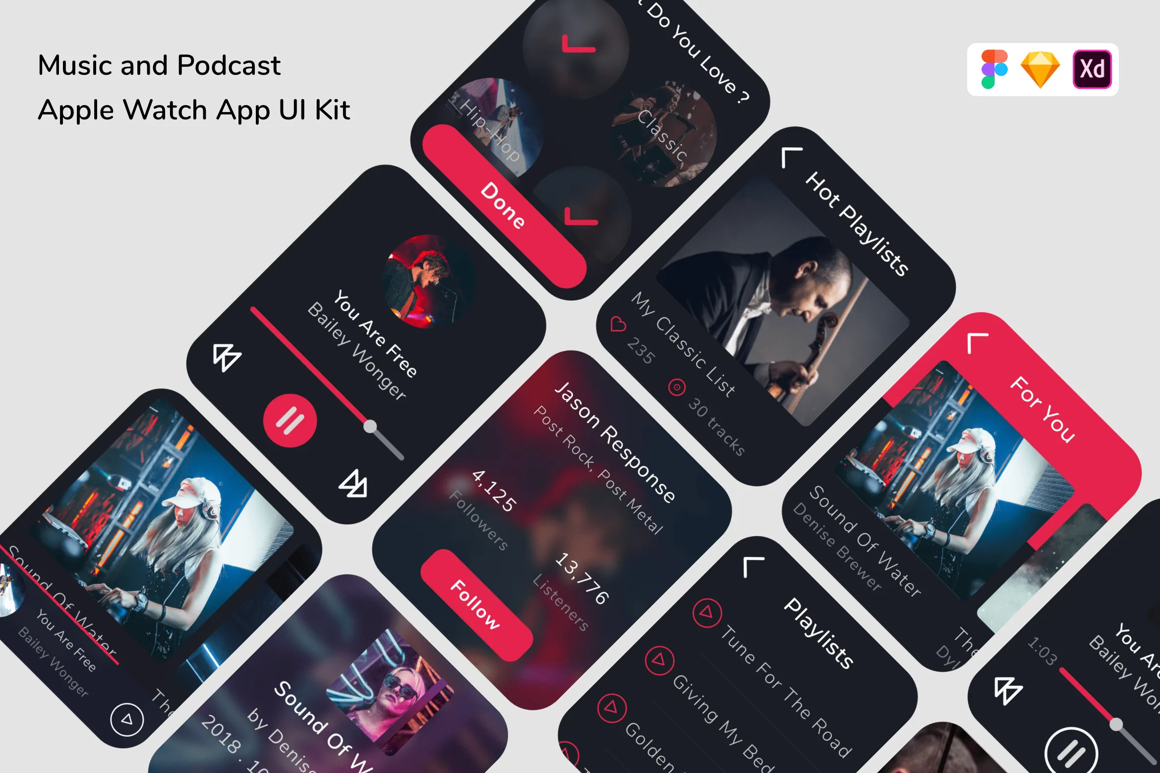 Music and Podcast Apple Watch App UI Kit