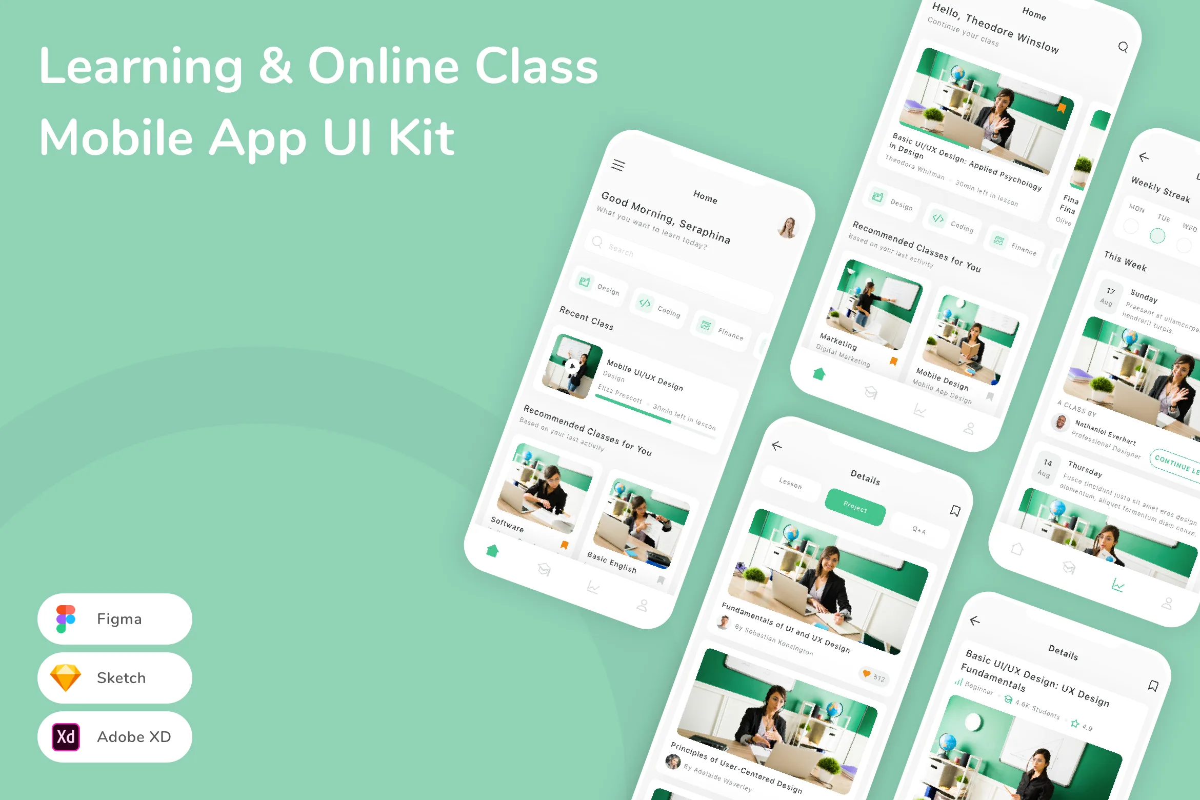 Learning & Online Class Mobile App UI Kit for Figma, Sketch & XD ...