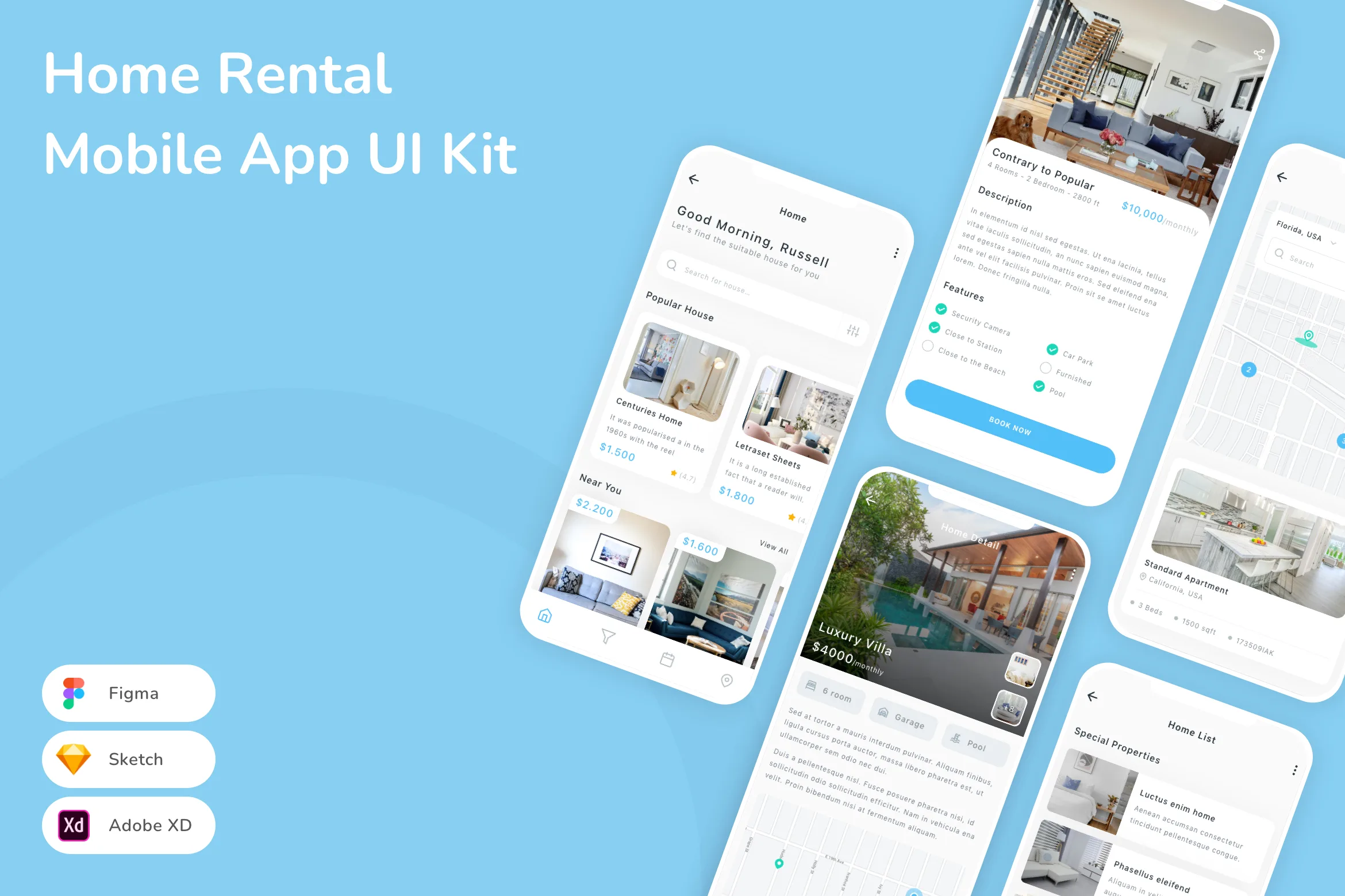 Home Rental Mobile App UI Kit for Figma, Sketch & XD | UIworkshop