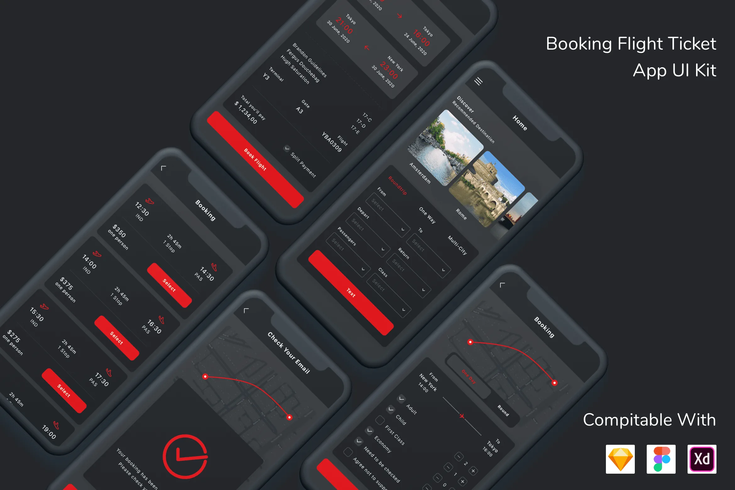 Booking Flight Ticket App UI Kit Dark Mode