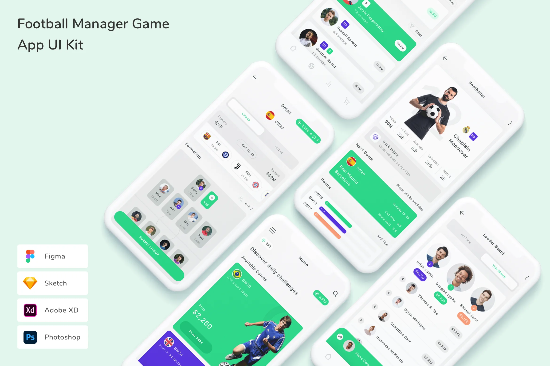 Football Manager Game App UI Kit for Figma, Sketch & XD | UIworkshop