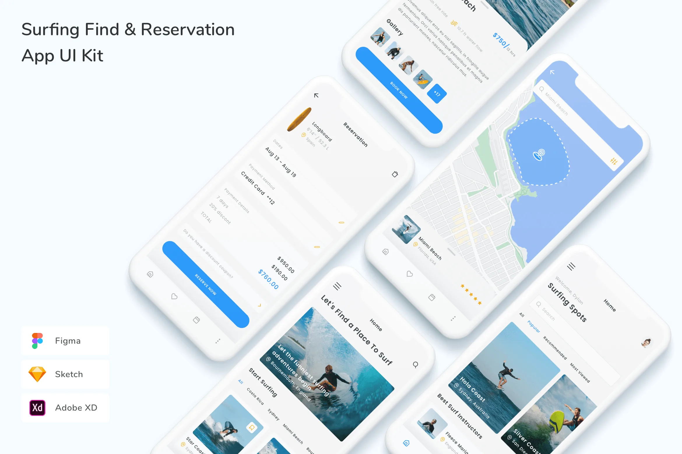 Surfing Find & Reservation App UI Kit