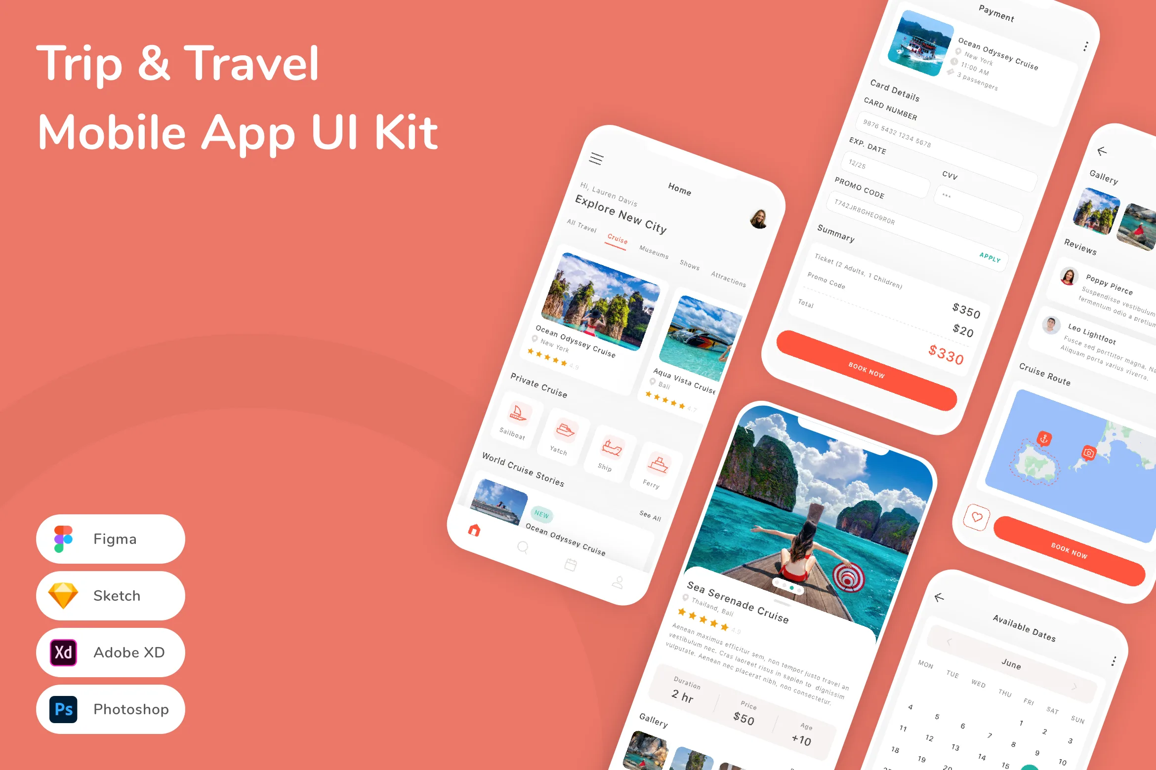 Trip & Travel Mobile App UI Kit for Figma, Sketch & XD | UIworkshop