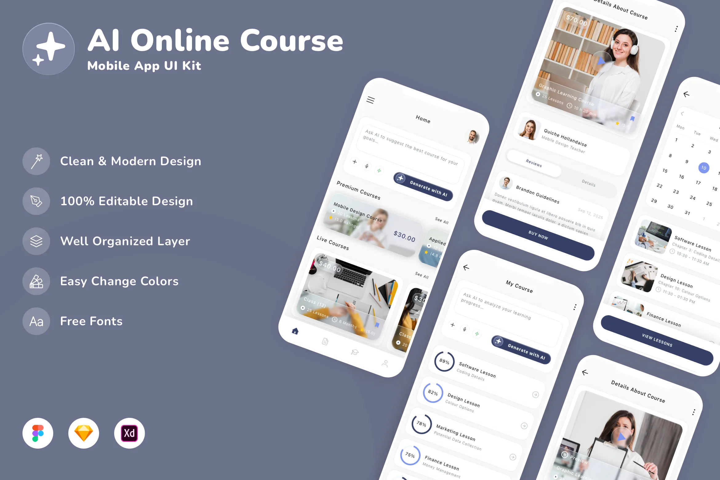 AI Online Course Mobile App UI Kit
