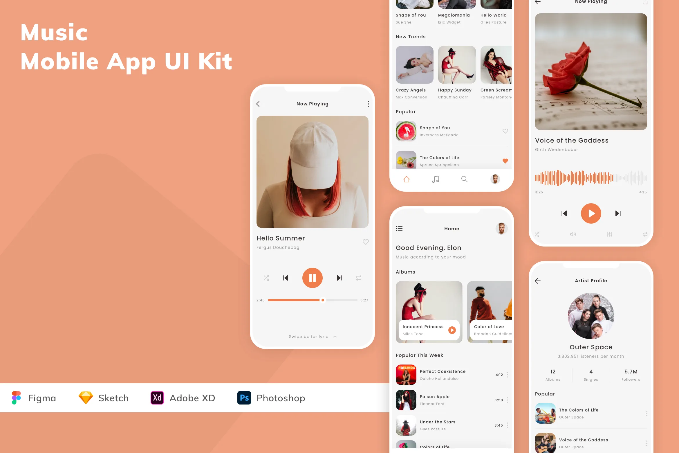 Music Mobile App UI Kit for Figma, Sketch & XD | UIworkshop