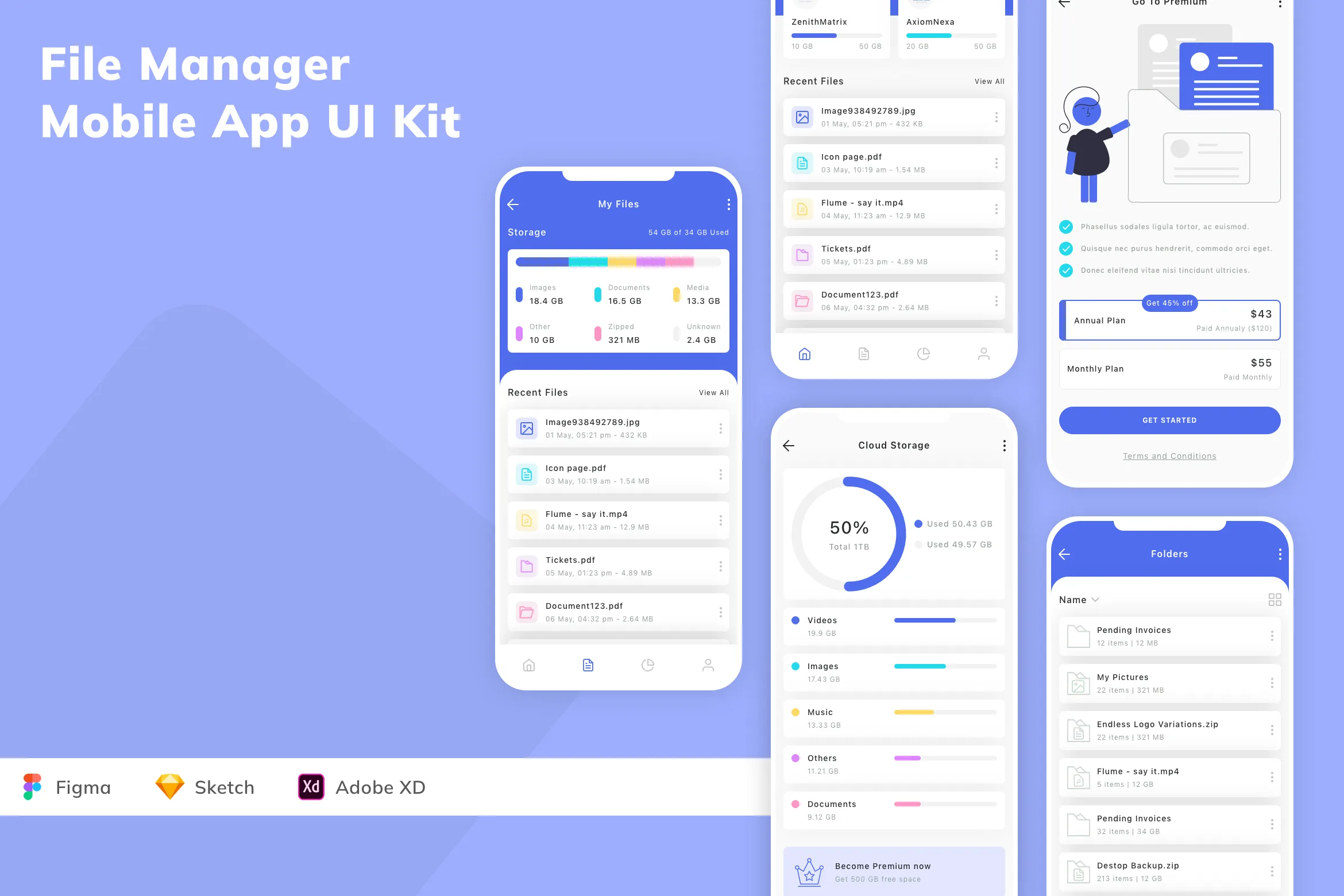 File Manager Mobile App UI Kit for Figma, Sketch & XD | UIworkshop