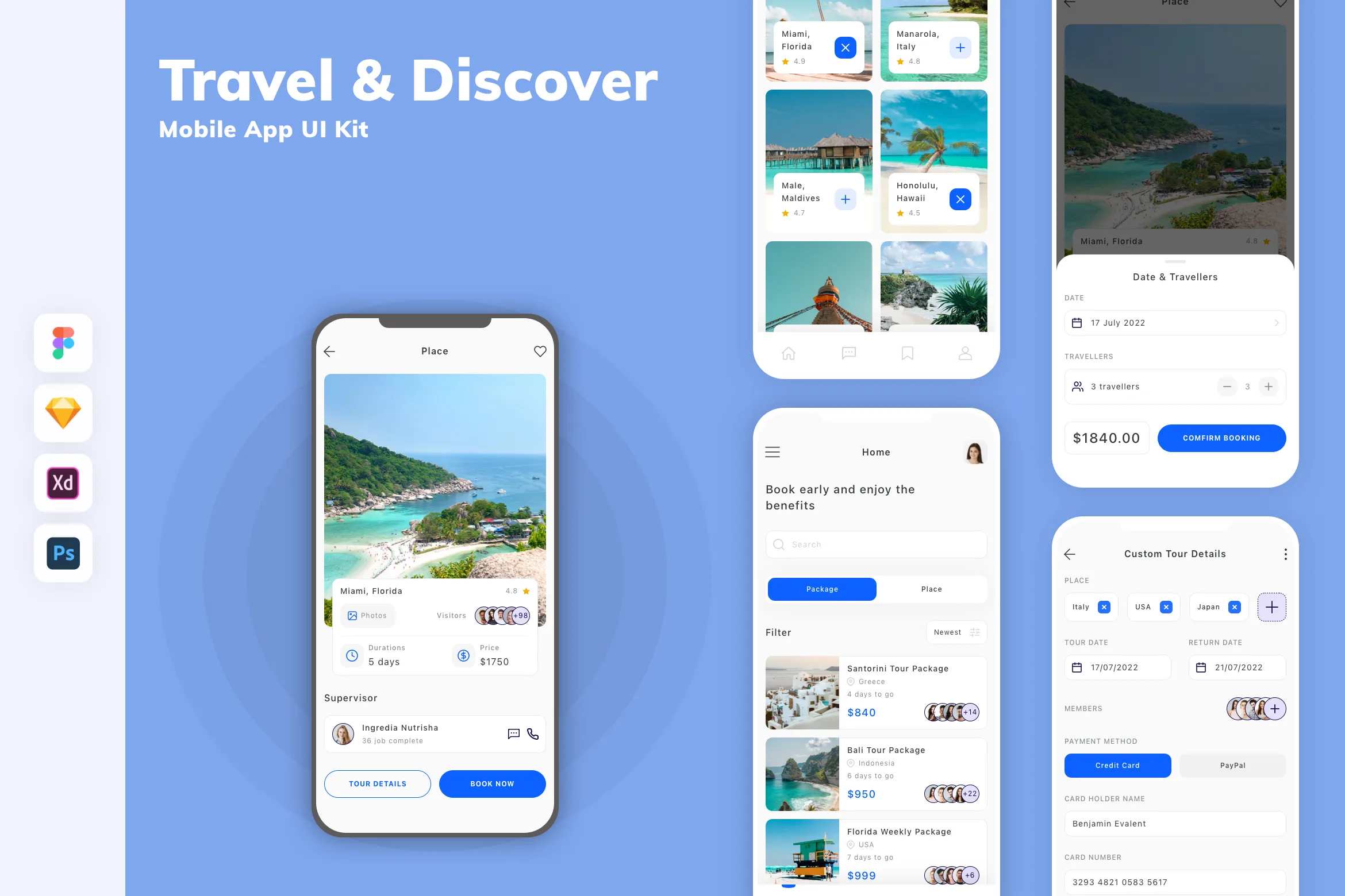 Travel & Discover Mobile App UI Kit
