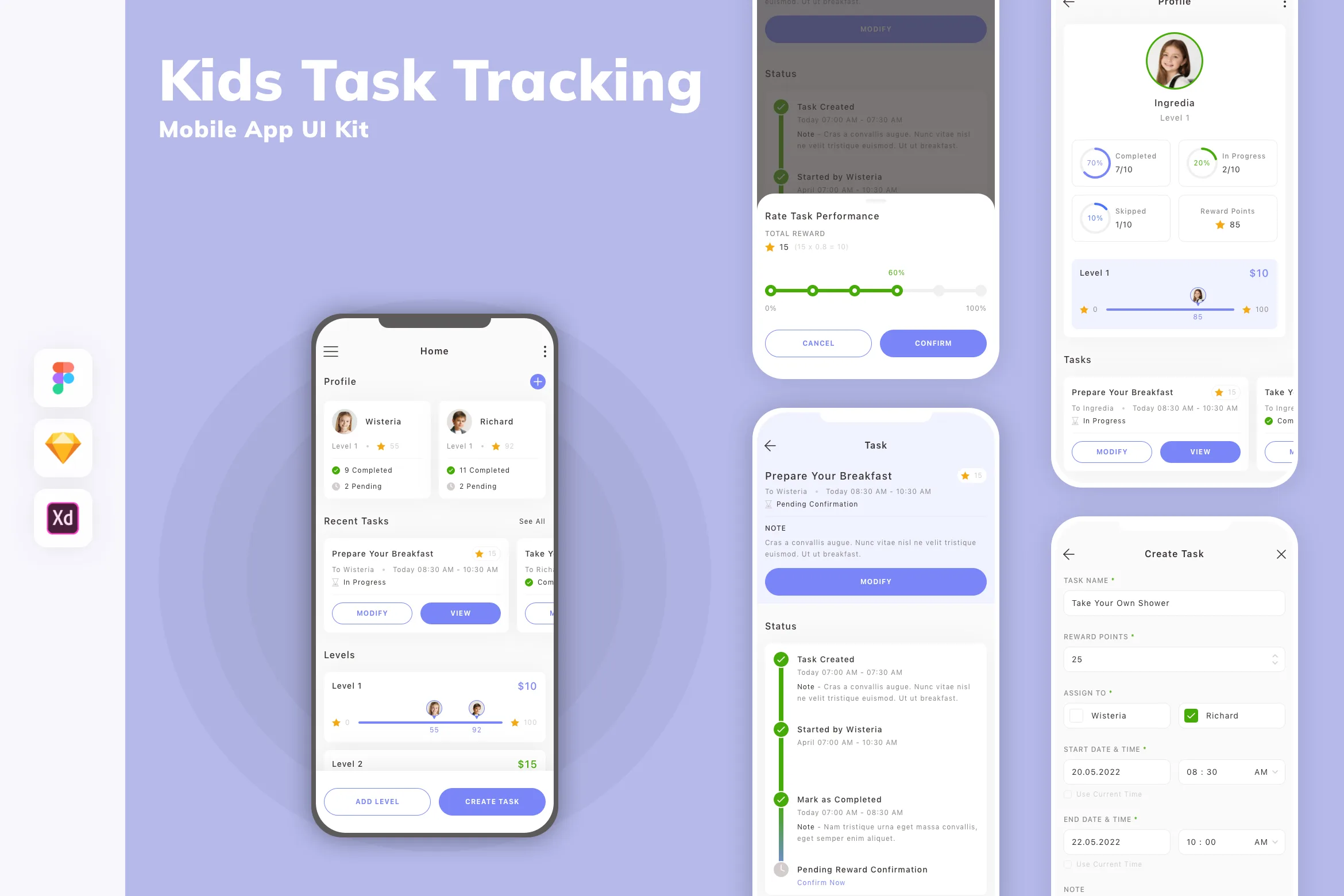 Kids Task Tracking Mobile App UI Kit