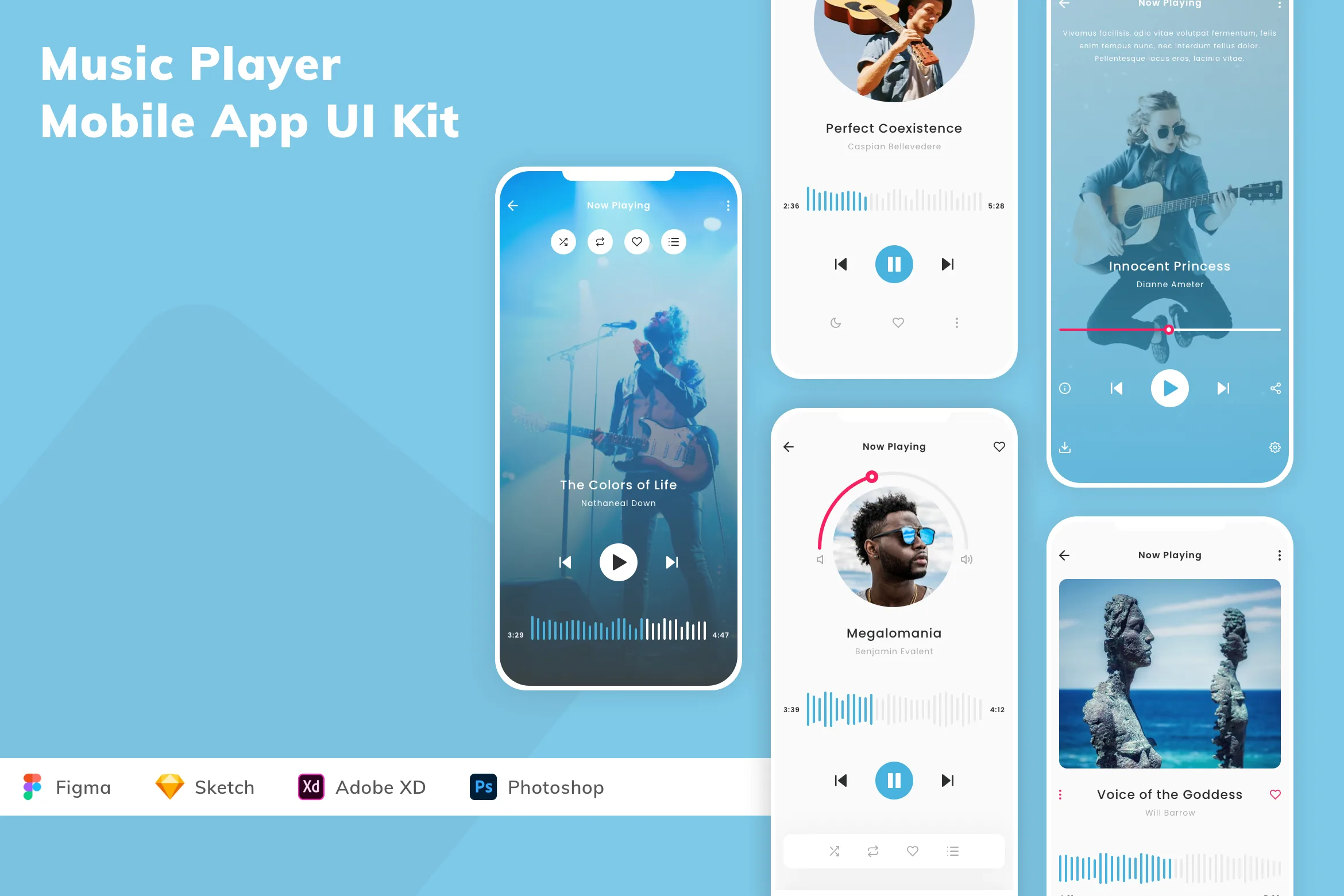 Music Player Mobile App UI Kit for Figma, Sketch & XD | UIworkshop