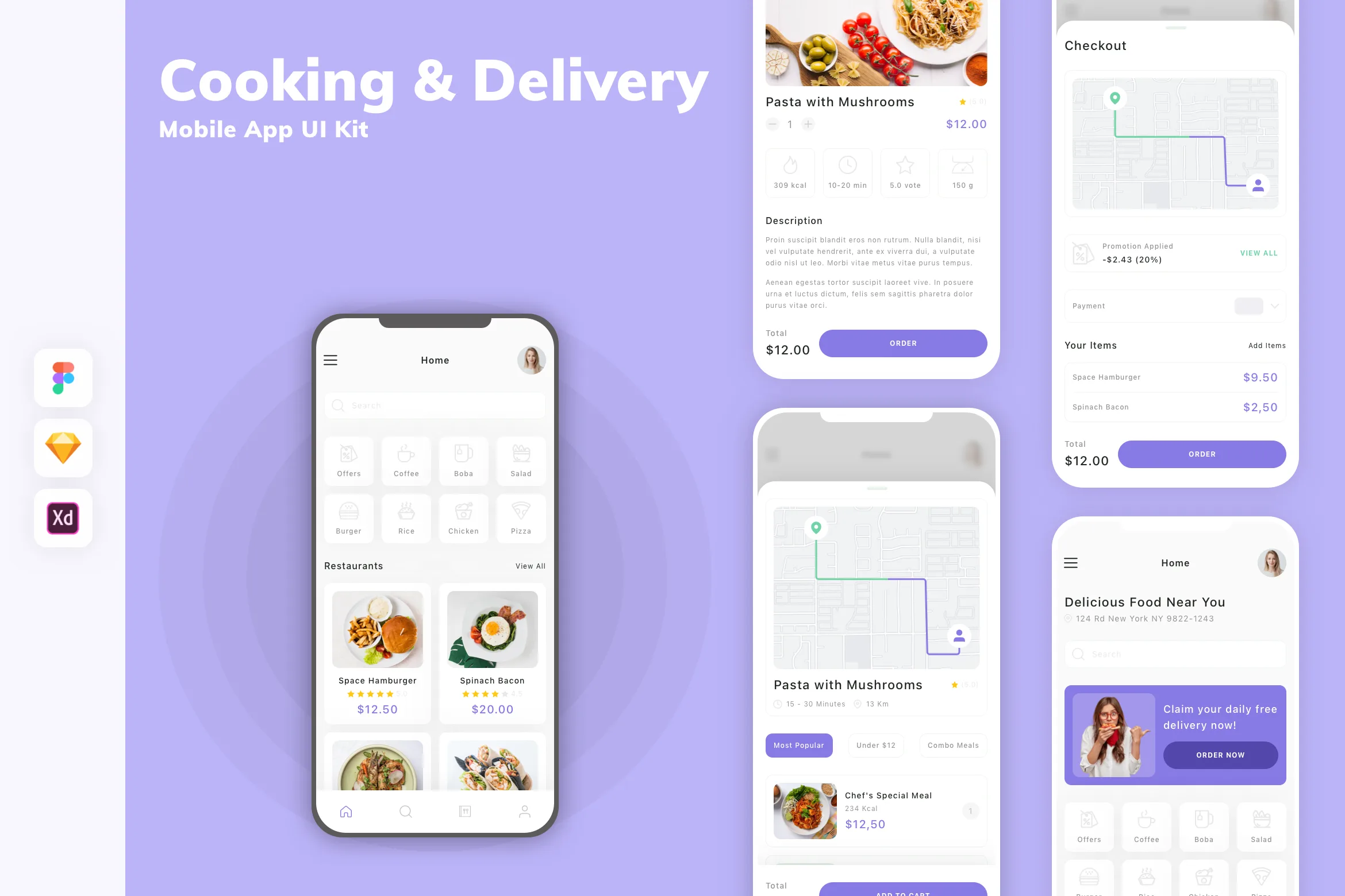 Cooking & Delivery Mobile App UI Kit for Figma, Sketch & XD | UIworkshop
