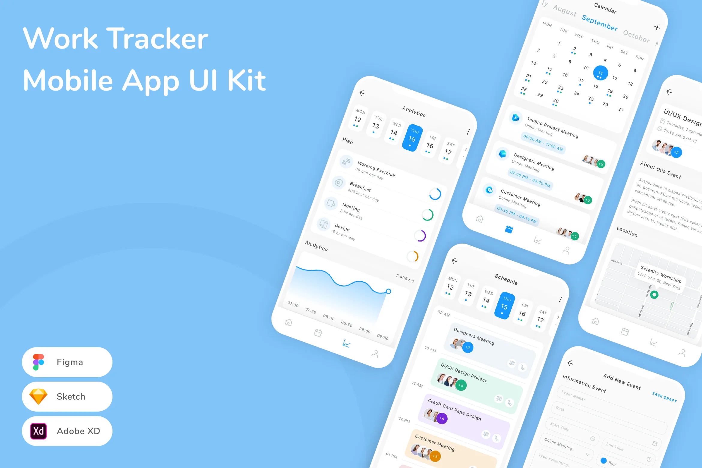 Work Tracker Mobile App UI Kit for Figma, Sketch & XD | UIworkshop